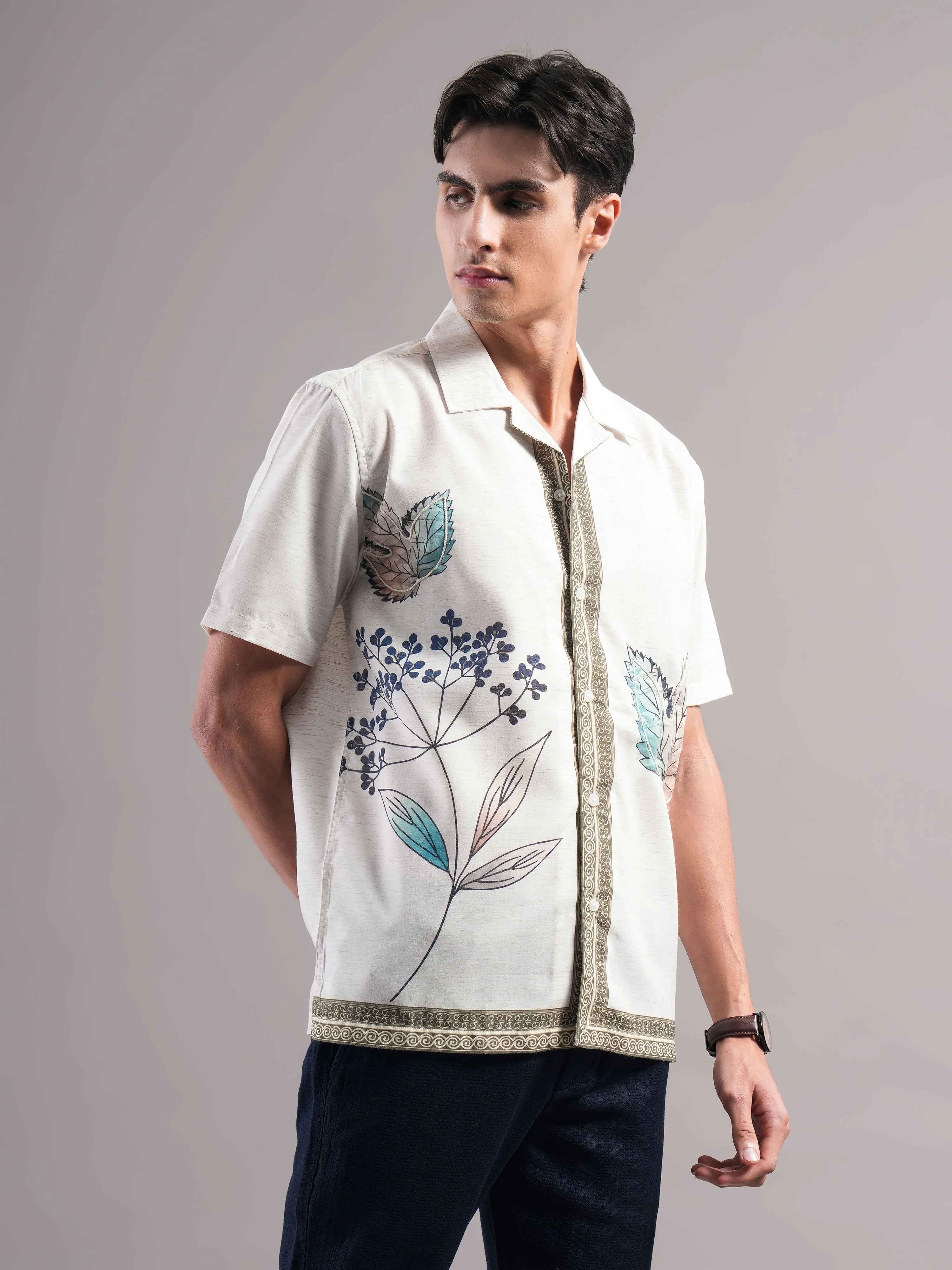 Men Cream Printed Casual Shirt - Image 4
