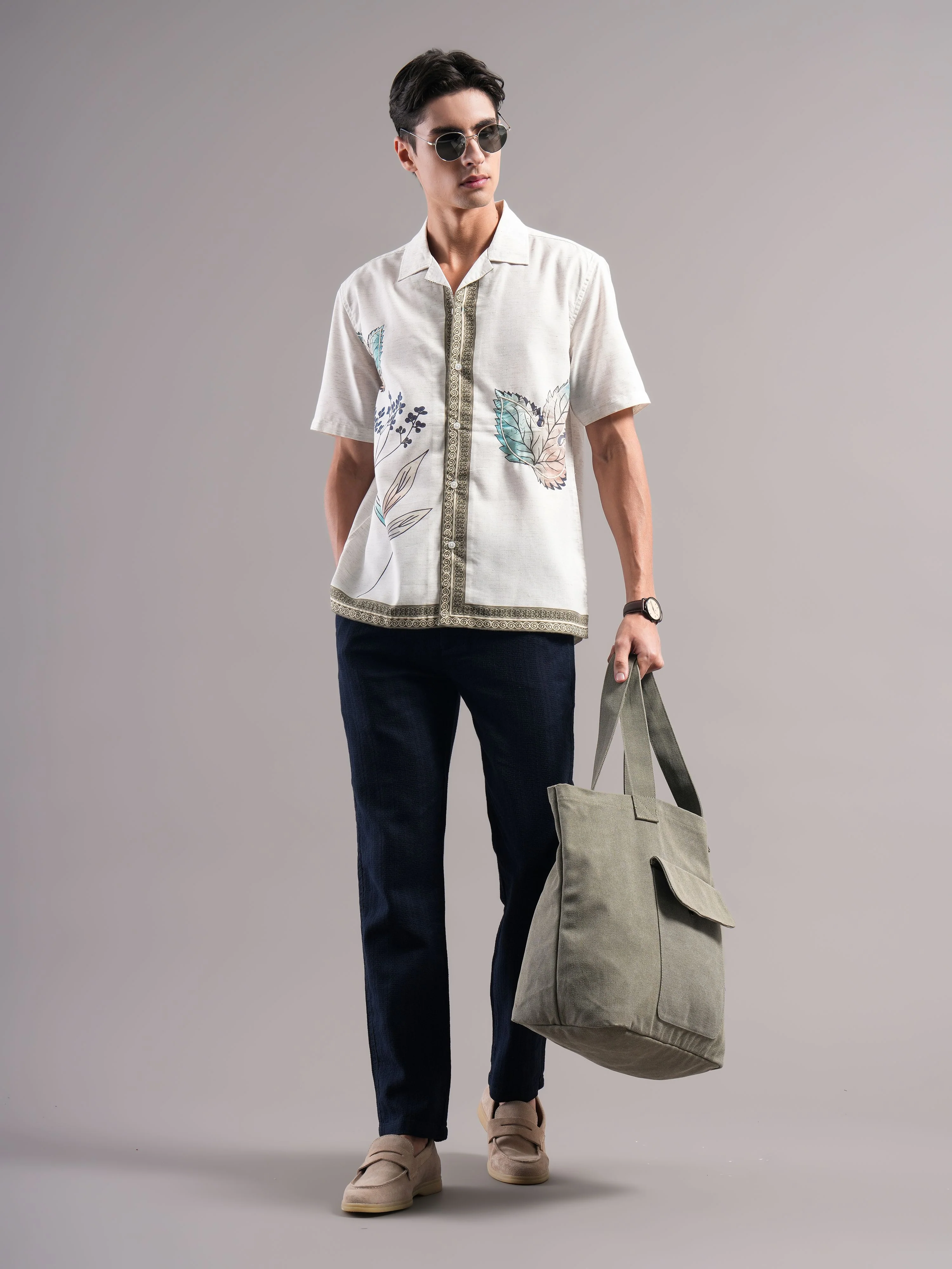 Men Cream Printed Casual Shirt - Image 5