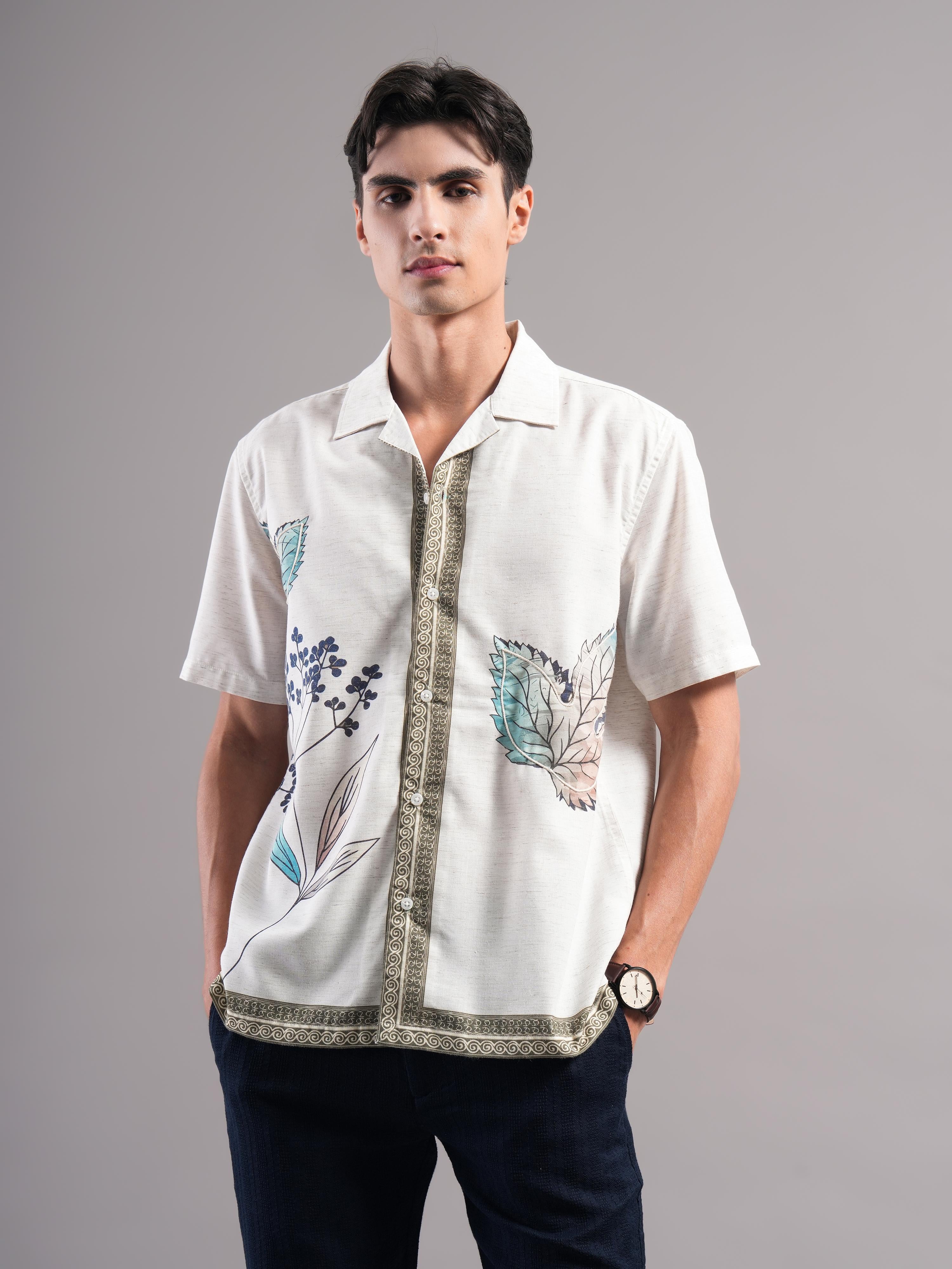 Men Cream Printed Casual Shirt - Image 6