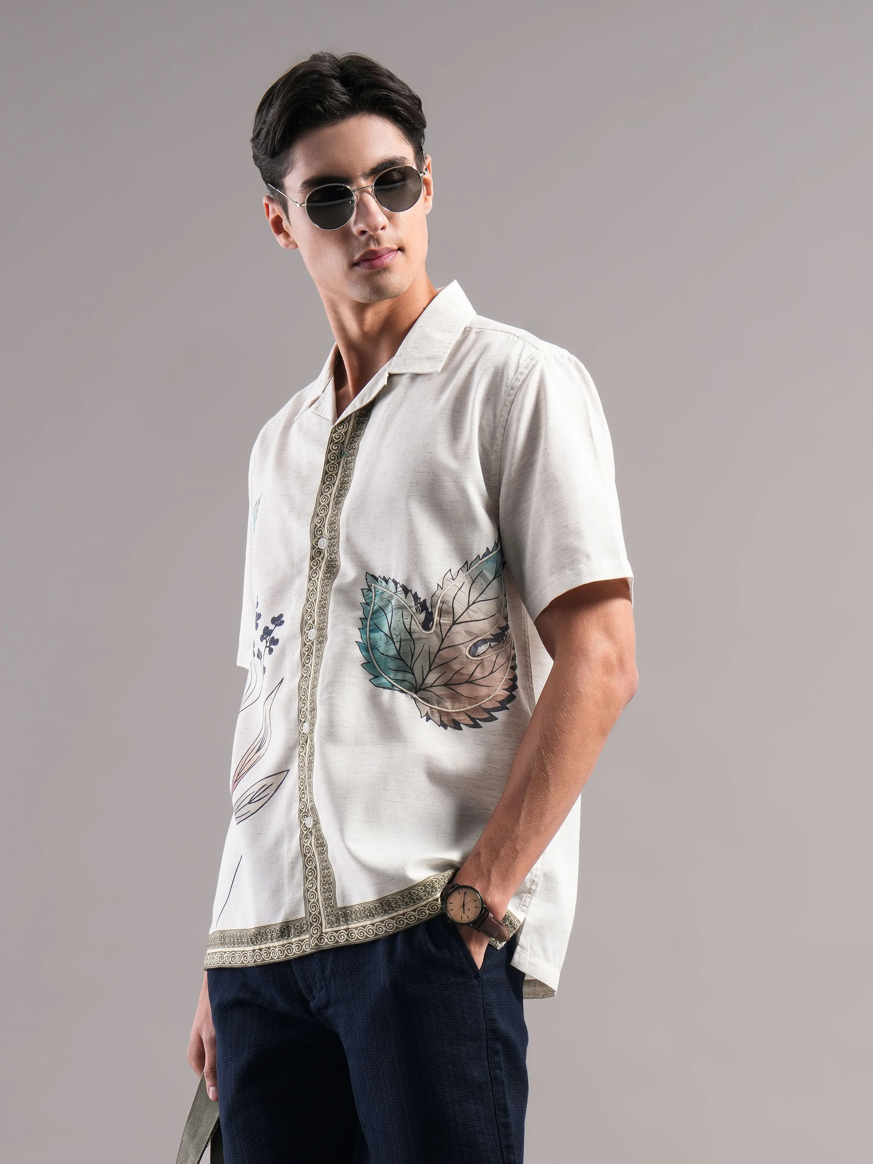Men Cream Printed Casual Shirt - Image 7