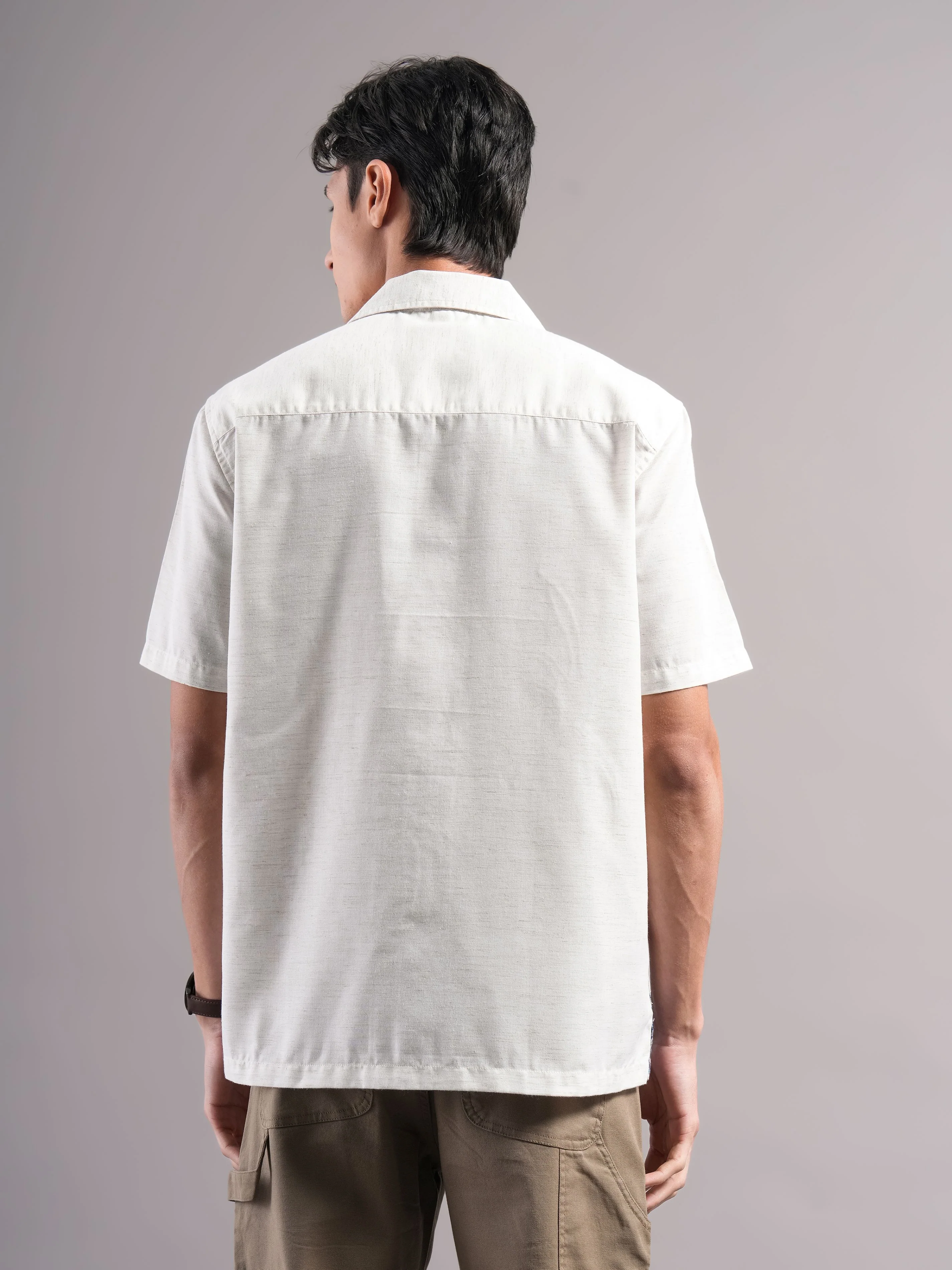 Men Cream Printed Casual Shirt - Image 2