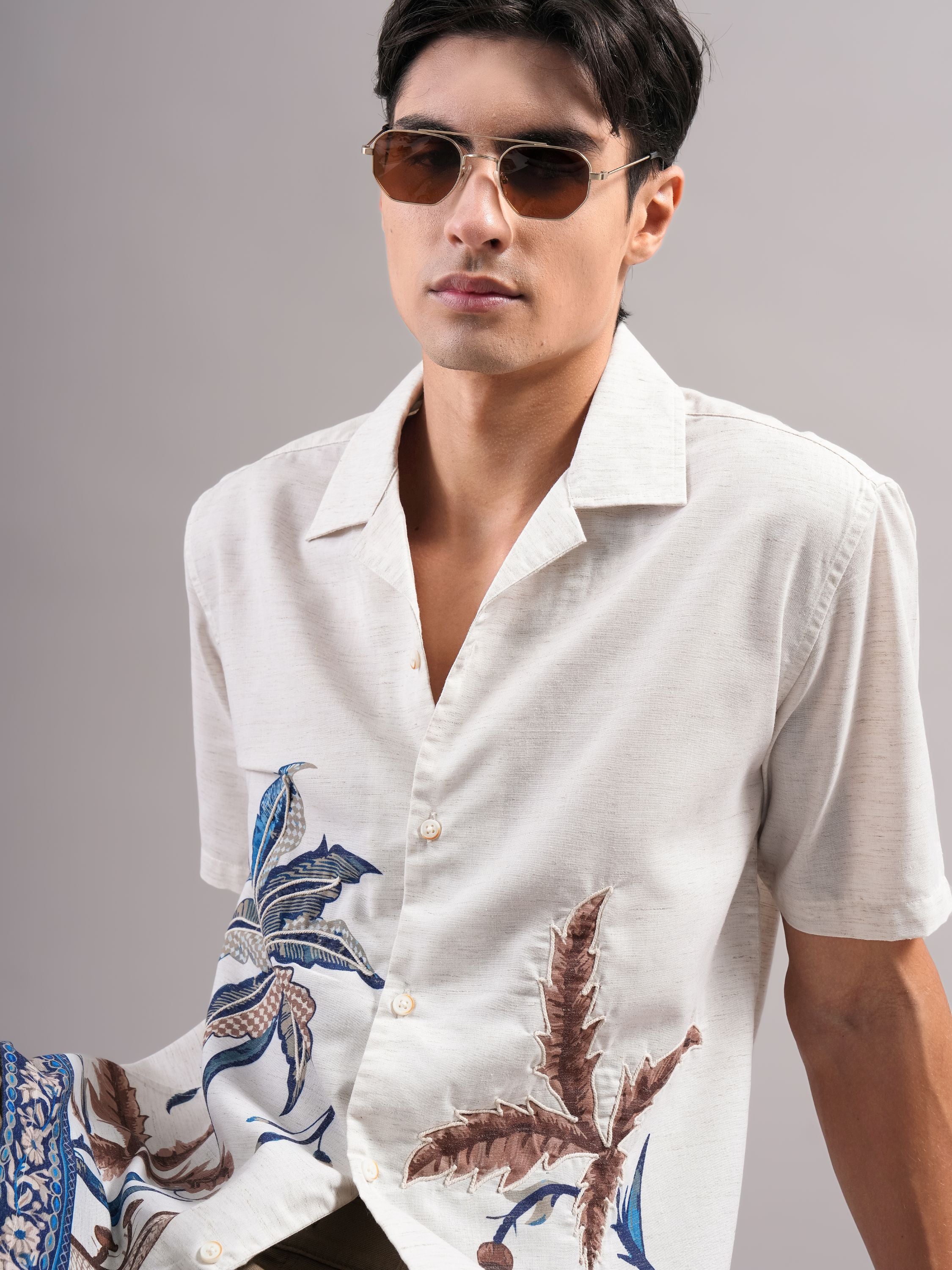 Men Cream Printed Casual Shirt - Image 3