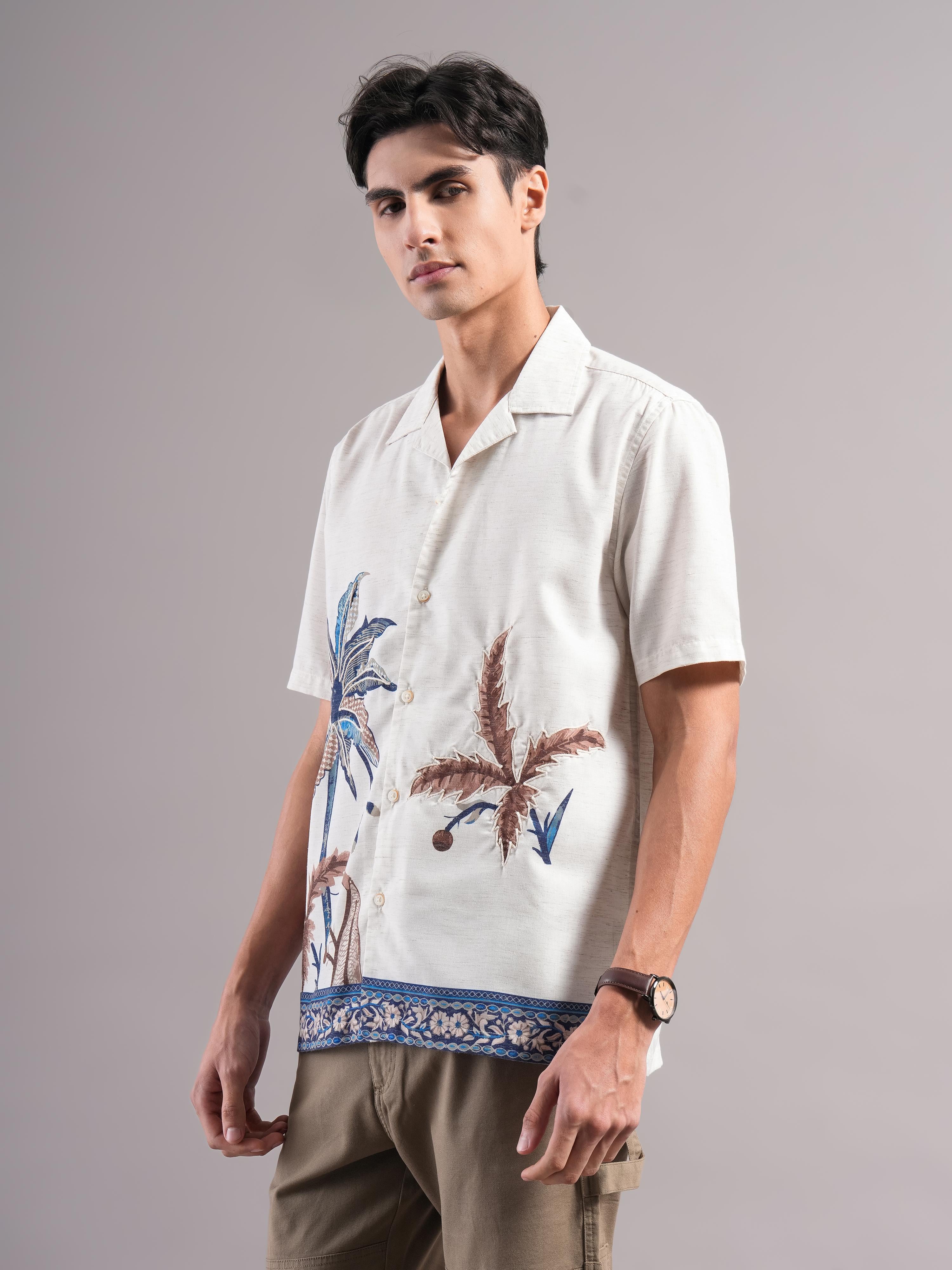 Men Cream Printed Casual Shirt - Image 5