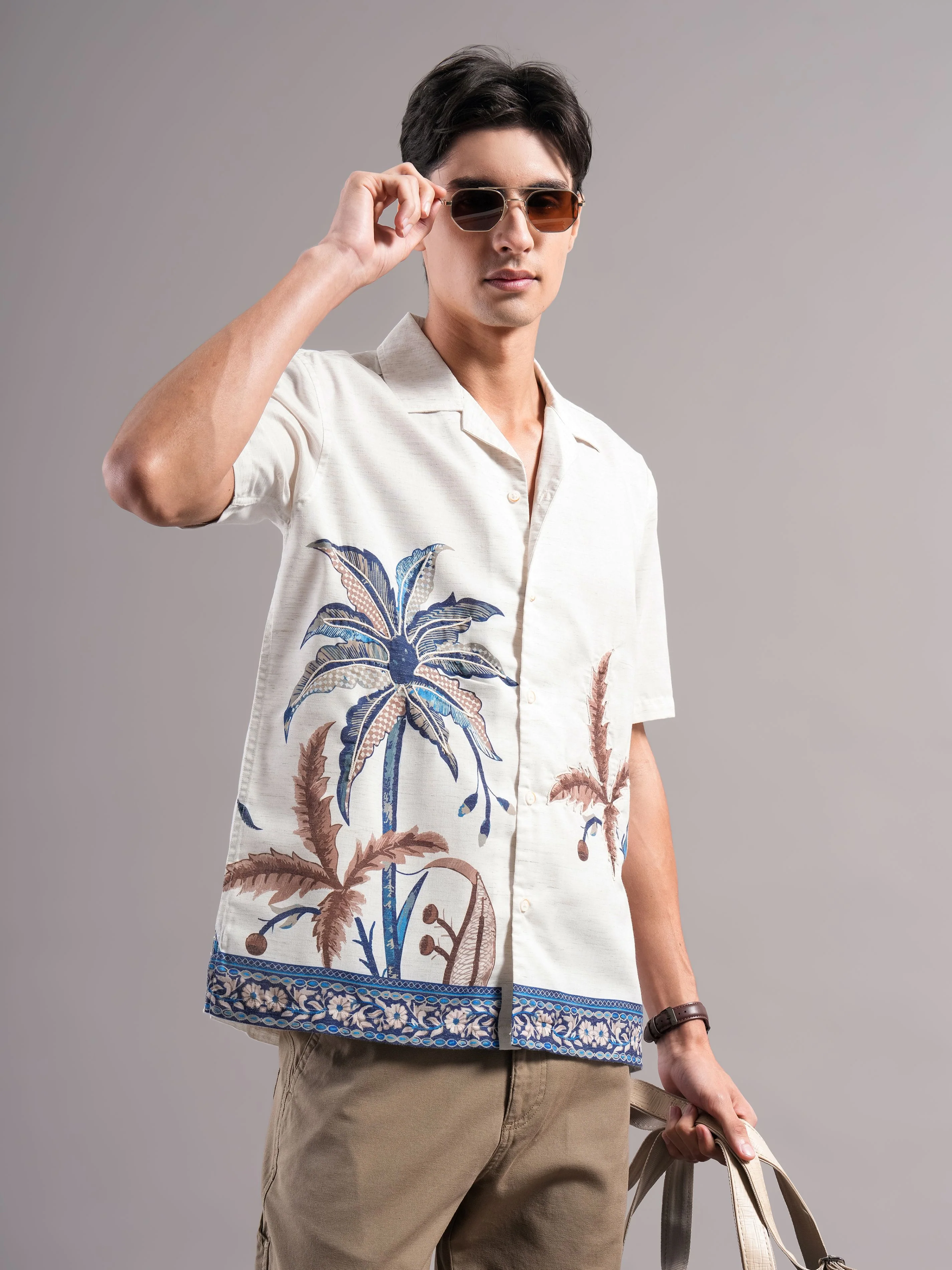 Men Cream Printed Casual Shirt - Image 6