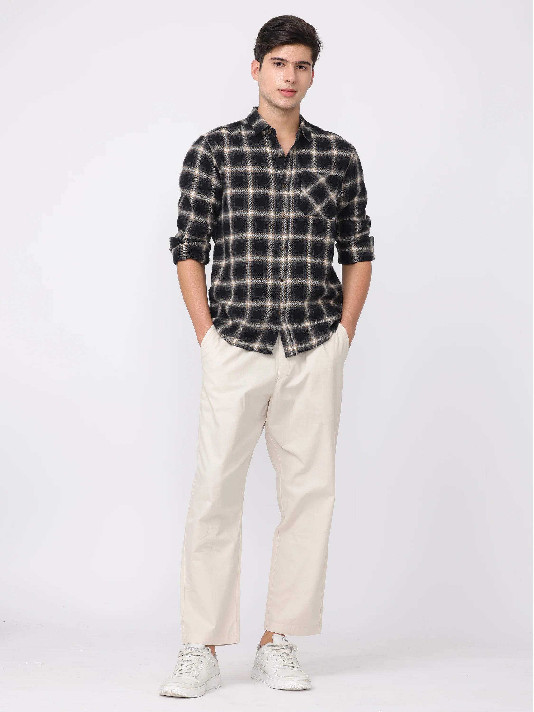 Men Cream Regular Fit Pants - Image 2