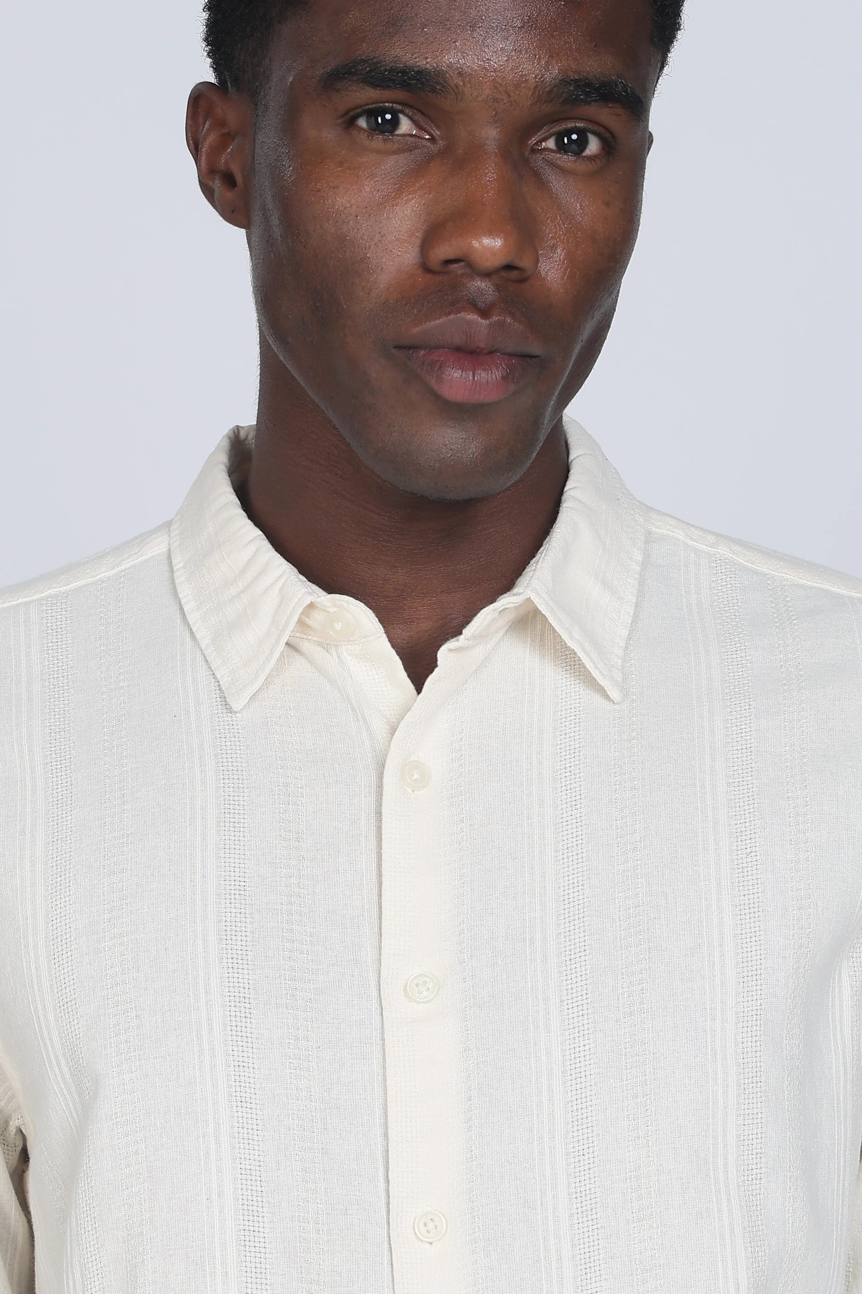 Men Cream Self Design Shirt - Image 4