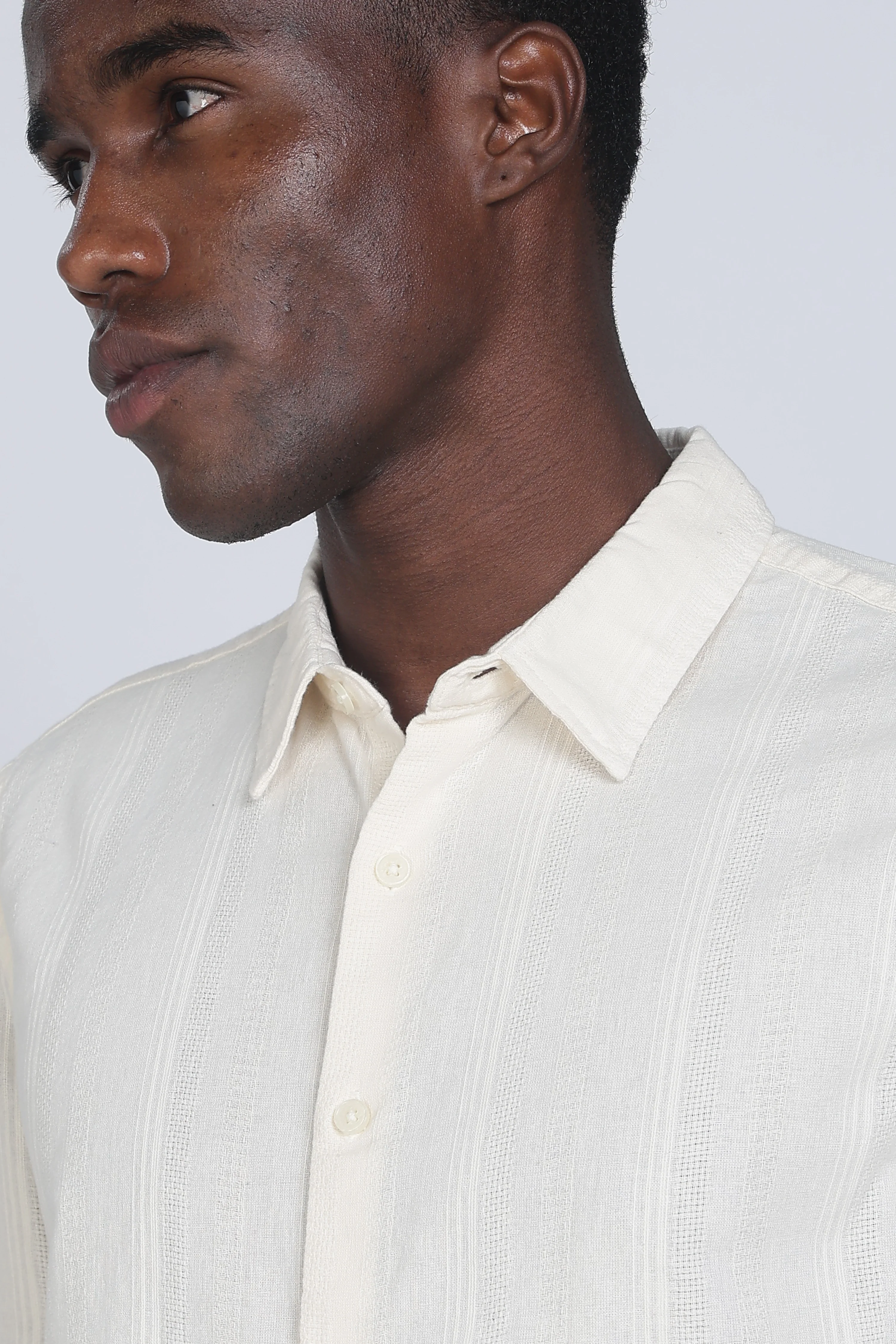 Men Cream Self Design Shirt - Image 6