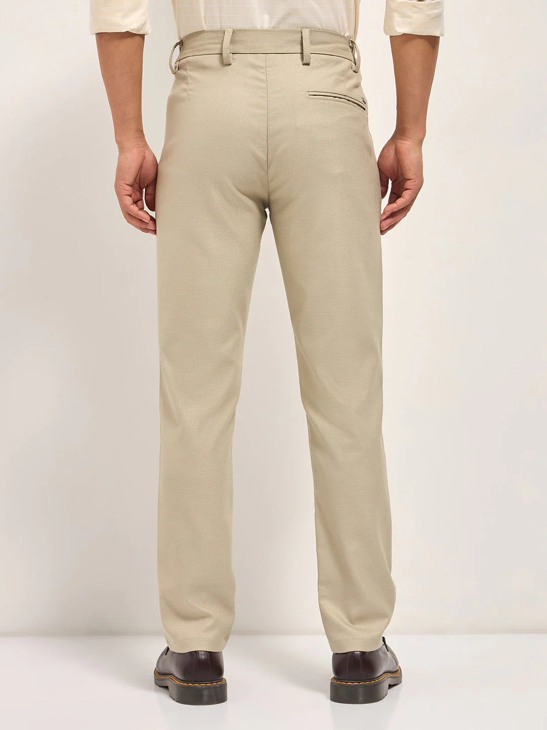 Men Cream Slim Fit Formal Trousers - Image 2