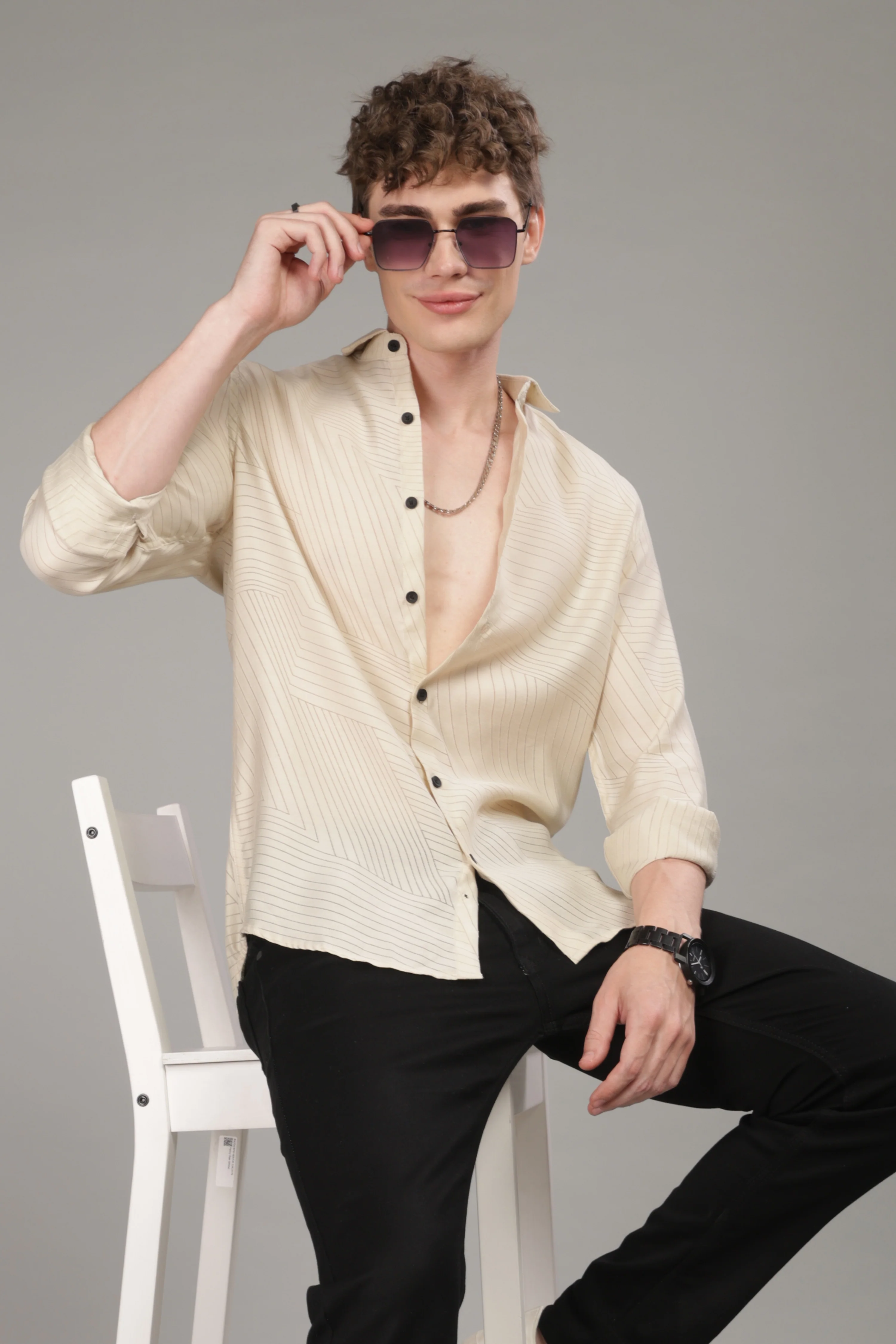 Men Cream Slim Fit Shirt