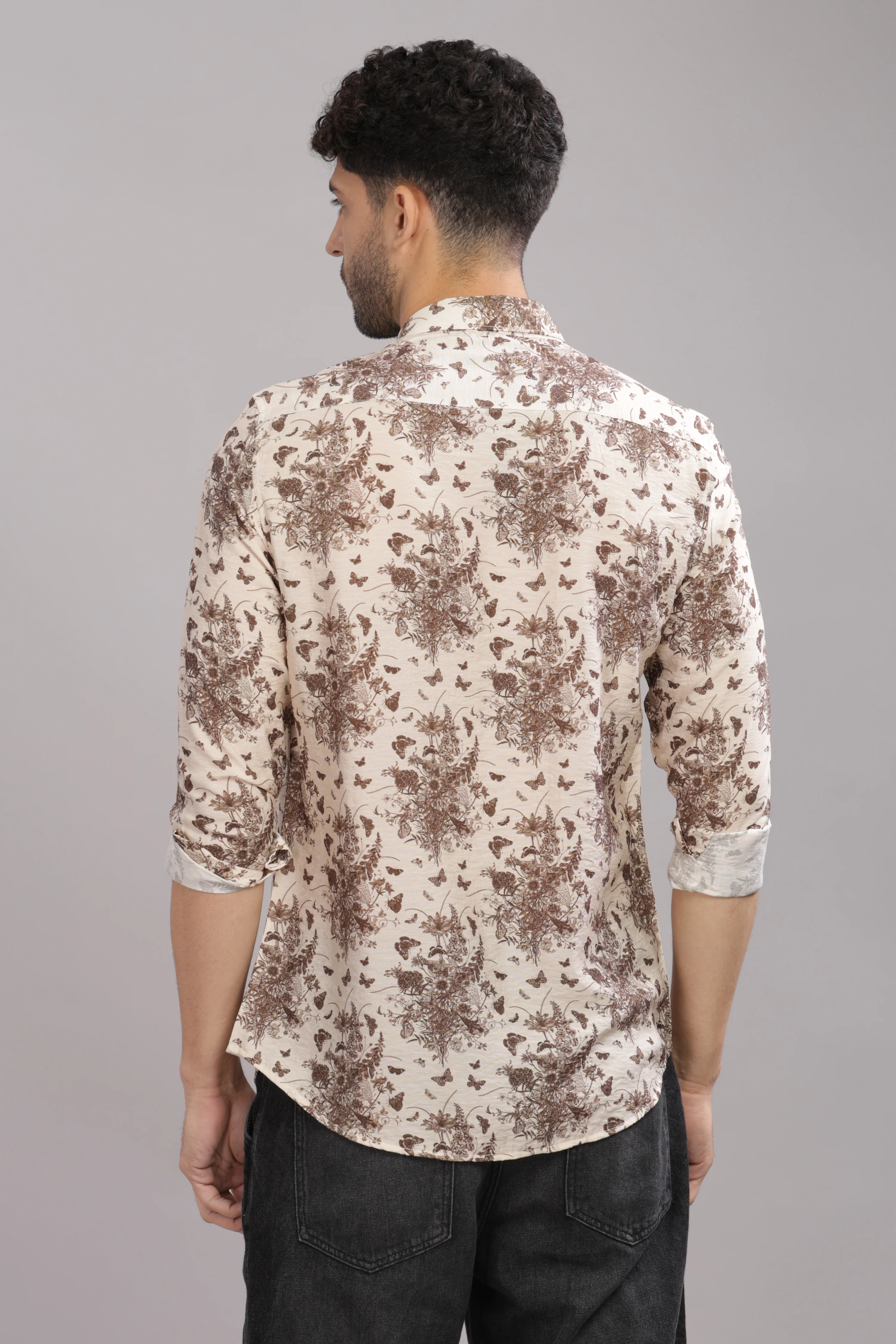 Men Cream Slim Fit Shirt - Image 3