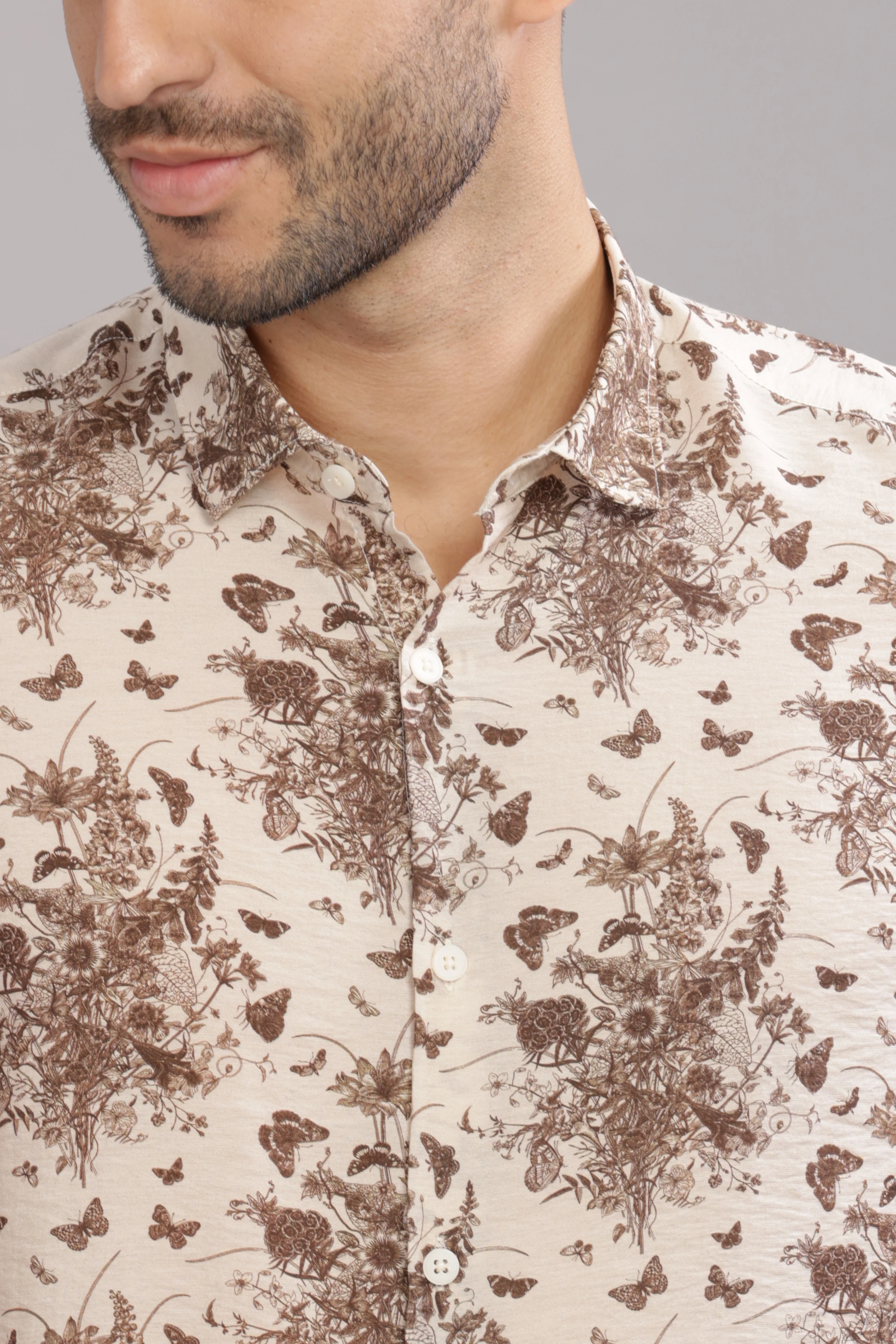 Men Cream Slim Fit Shirt - Image 6