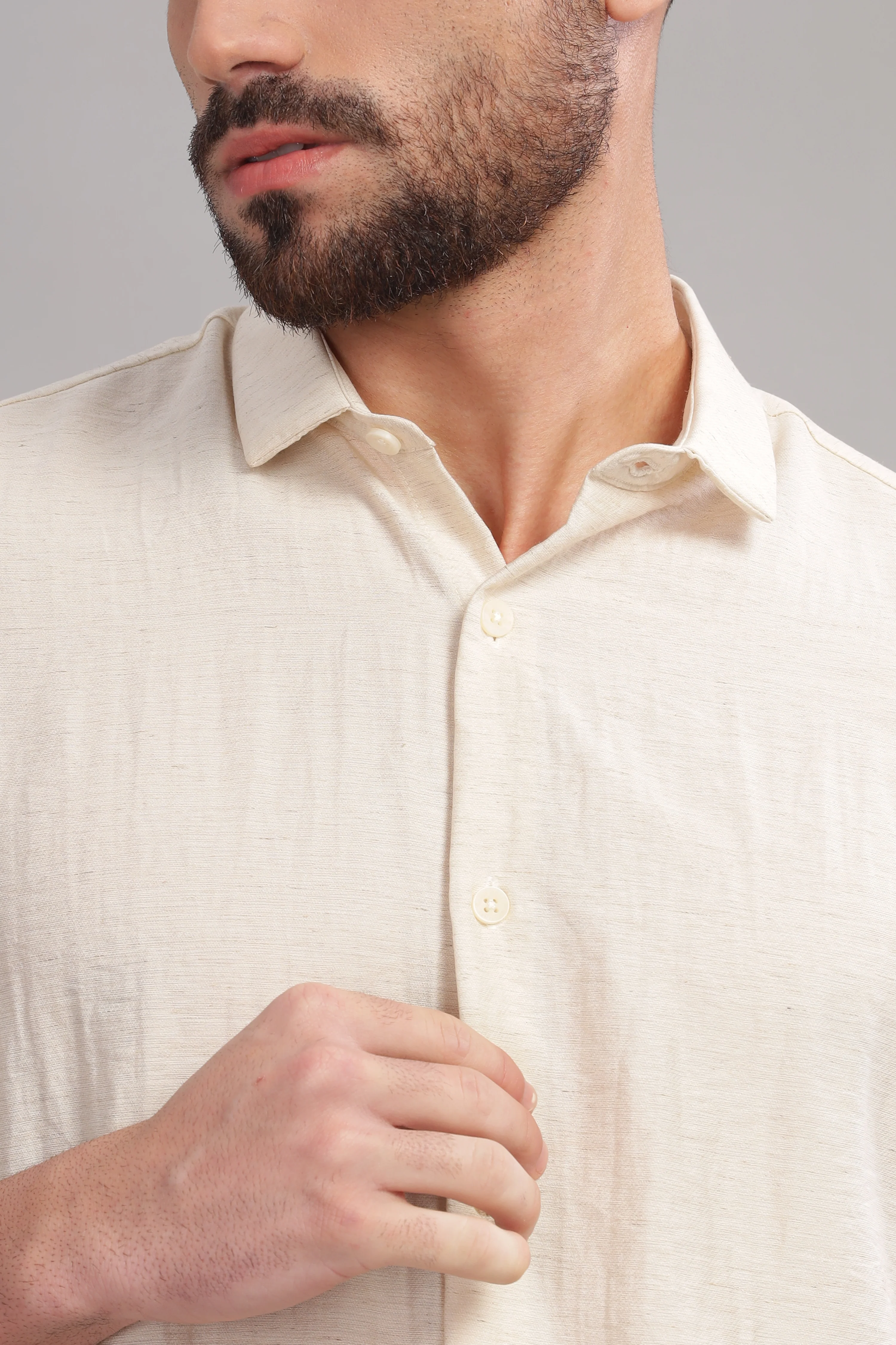 Men Cream Slim Fit Shirt - Image 6