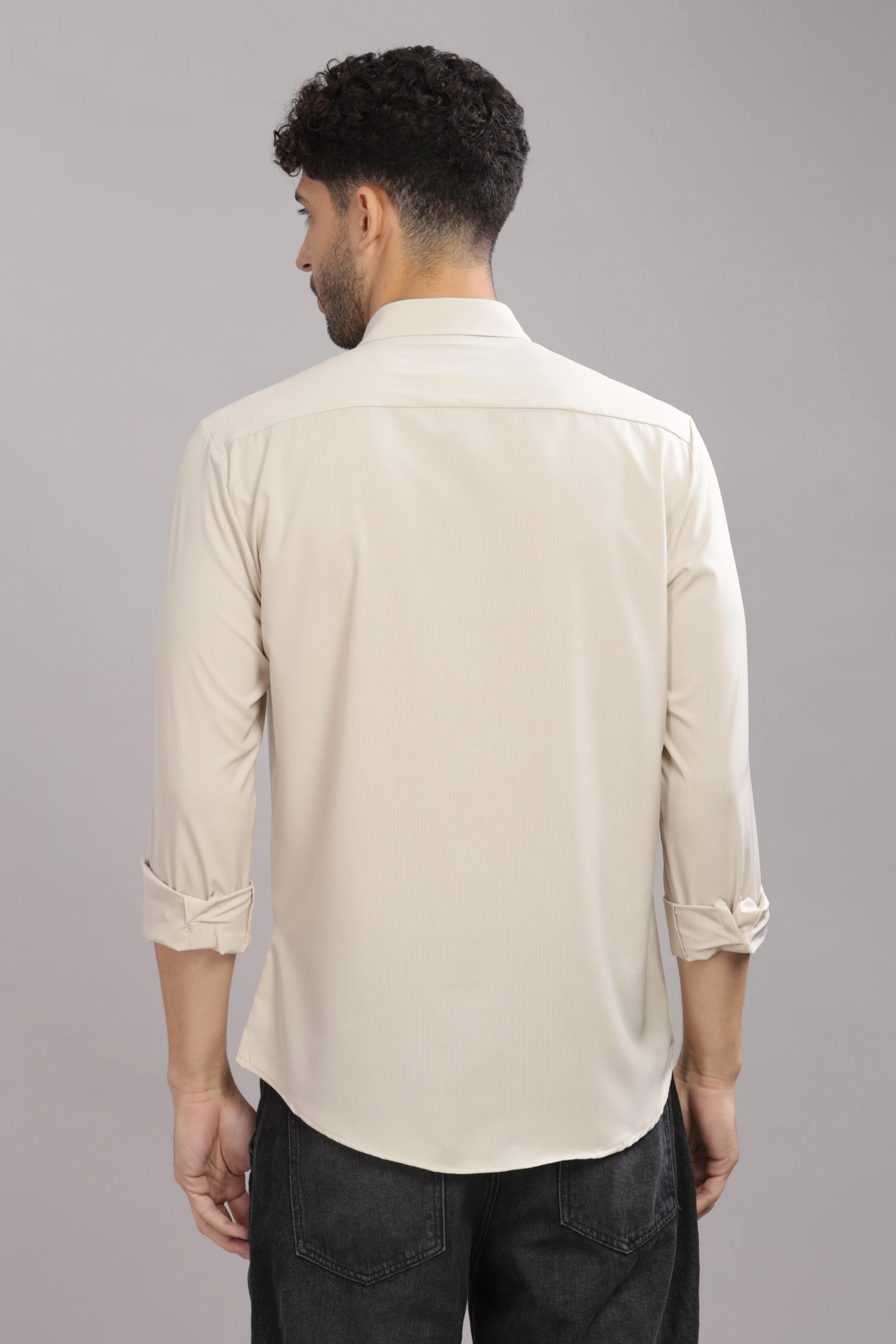 Men Cream Slim Fit Shirt - Image 3