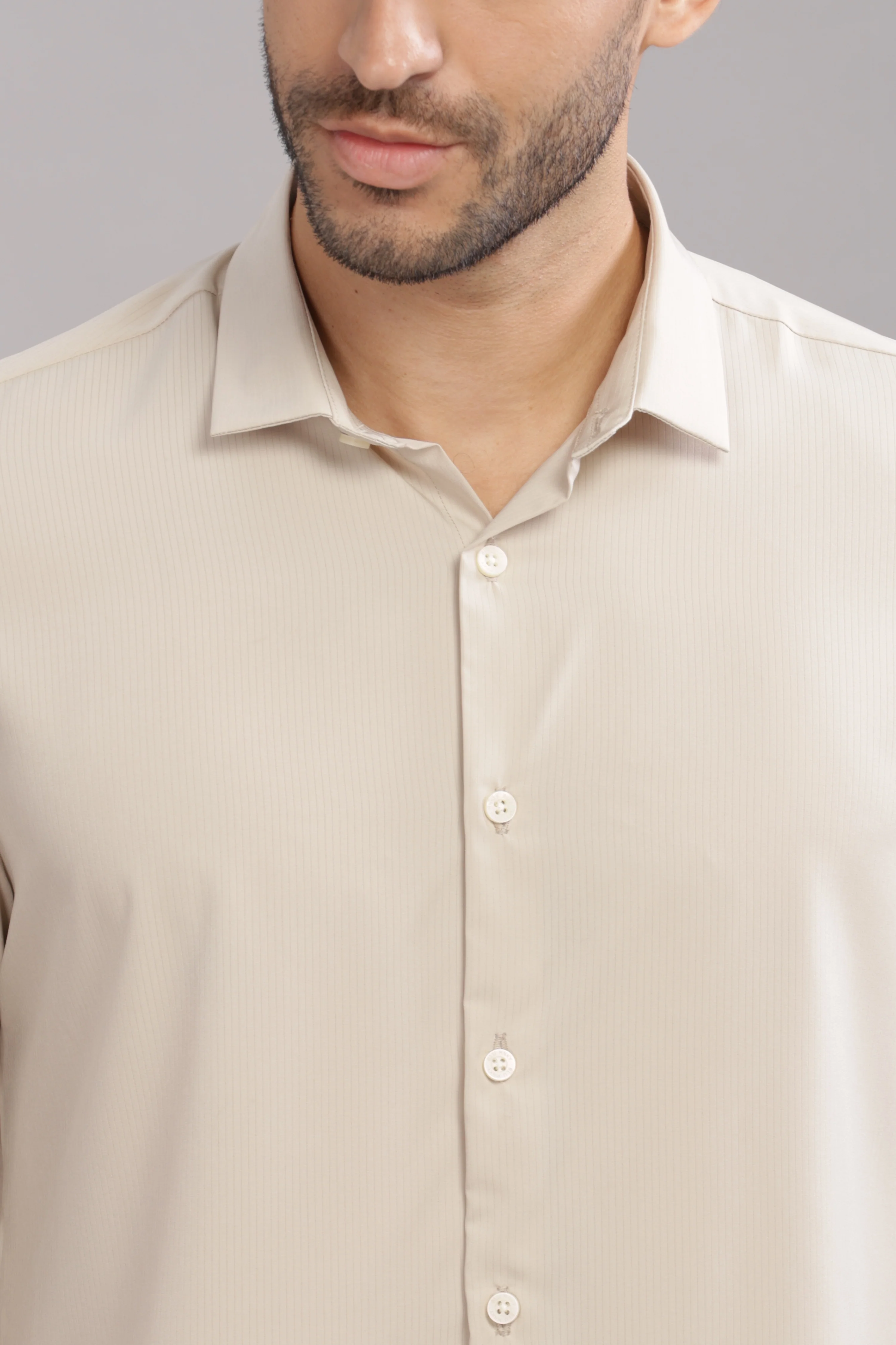 Men Cream Slim Fit Shirt - Image 6