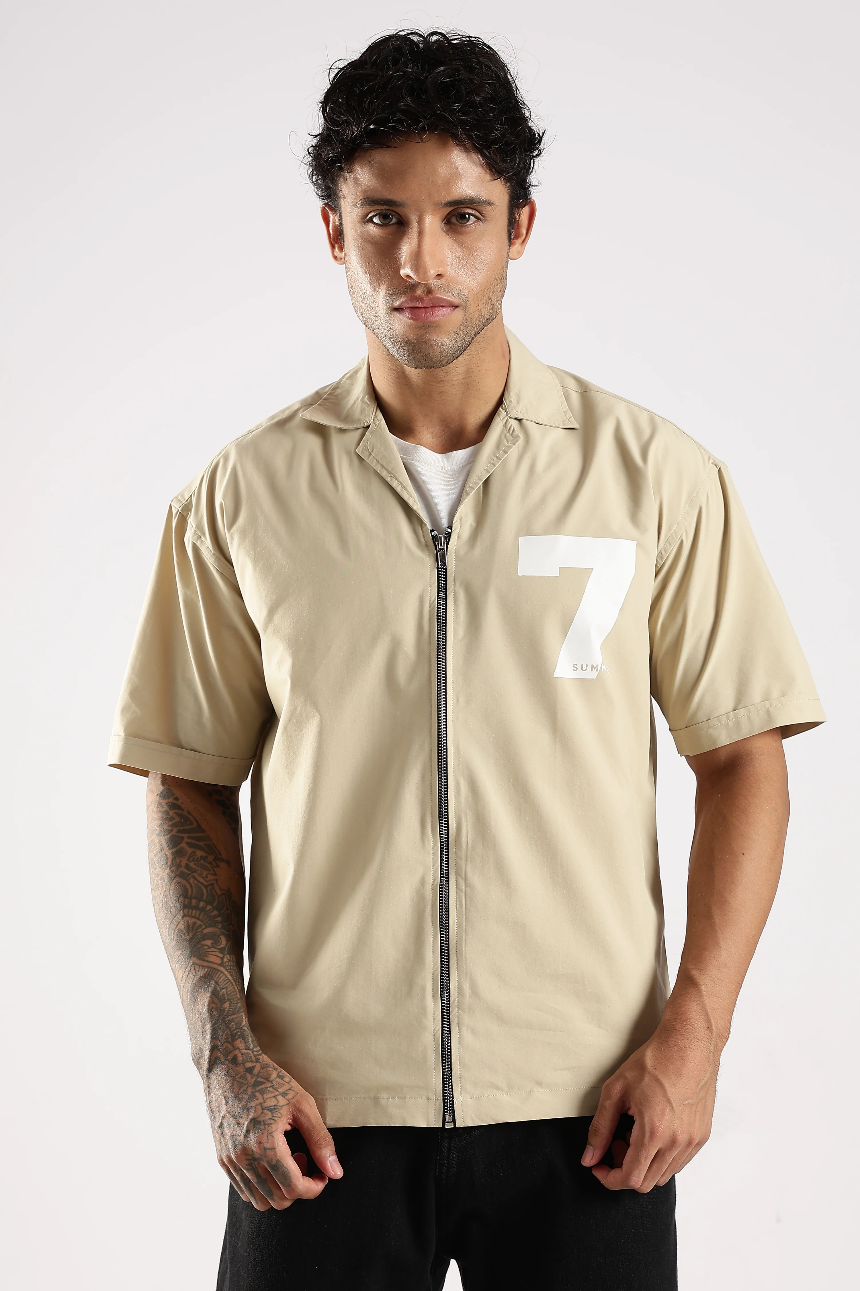 Men Cream Slim Fit Shirt