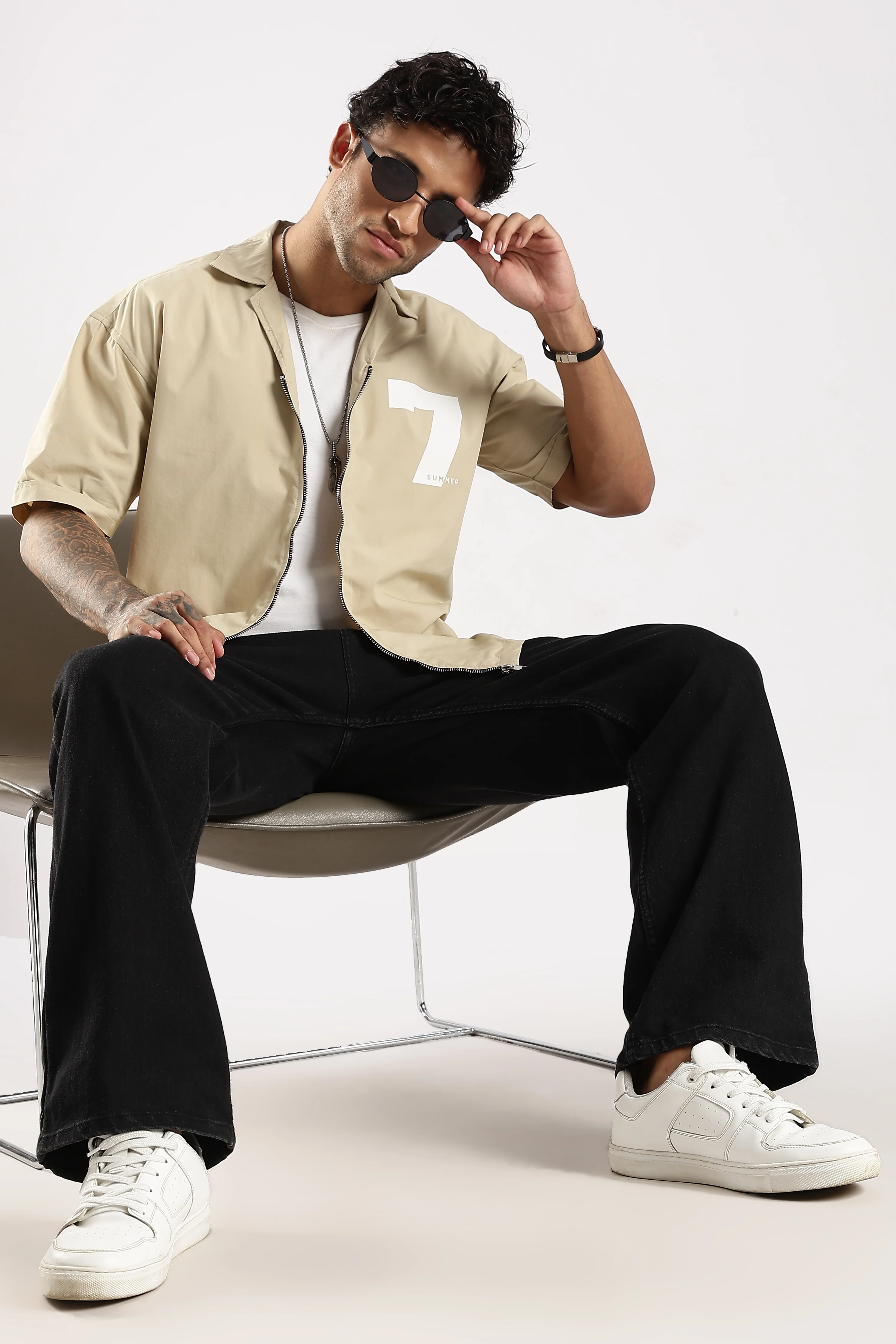 Men Cream Slim Fit Shirt - Image 10