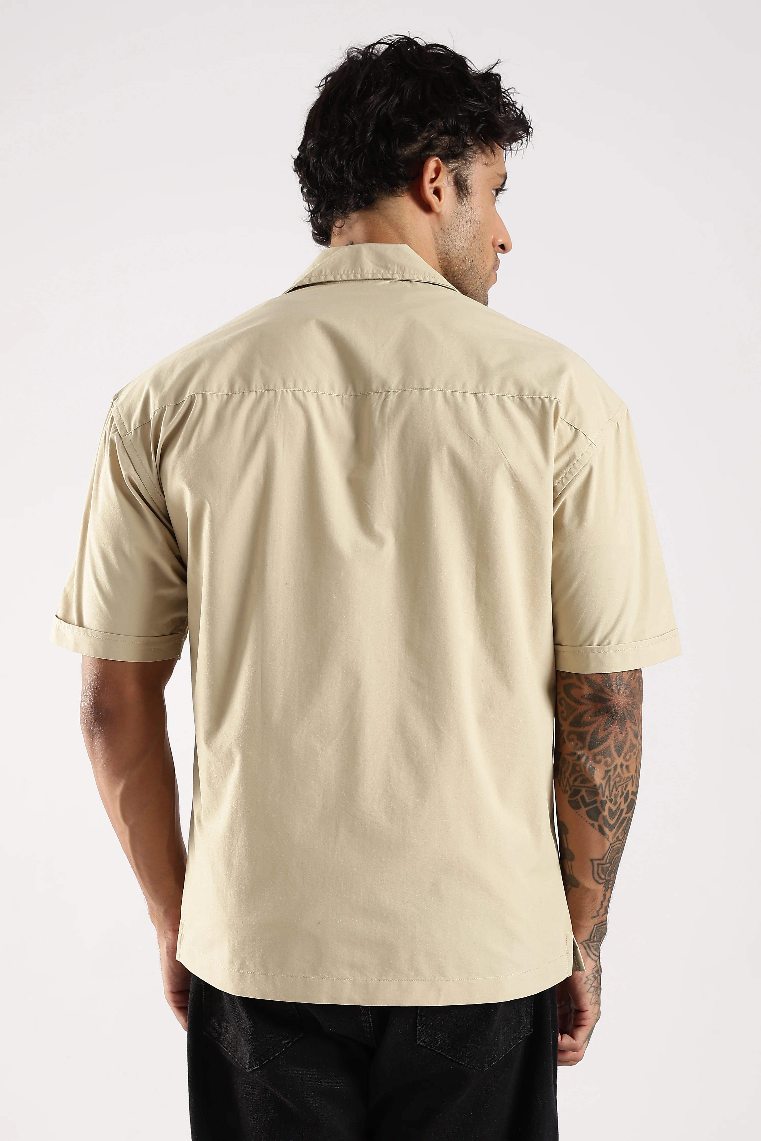 Men Cream Slim Fit Shirt - Image 2