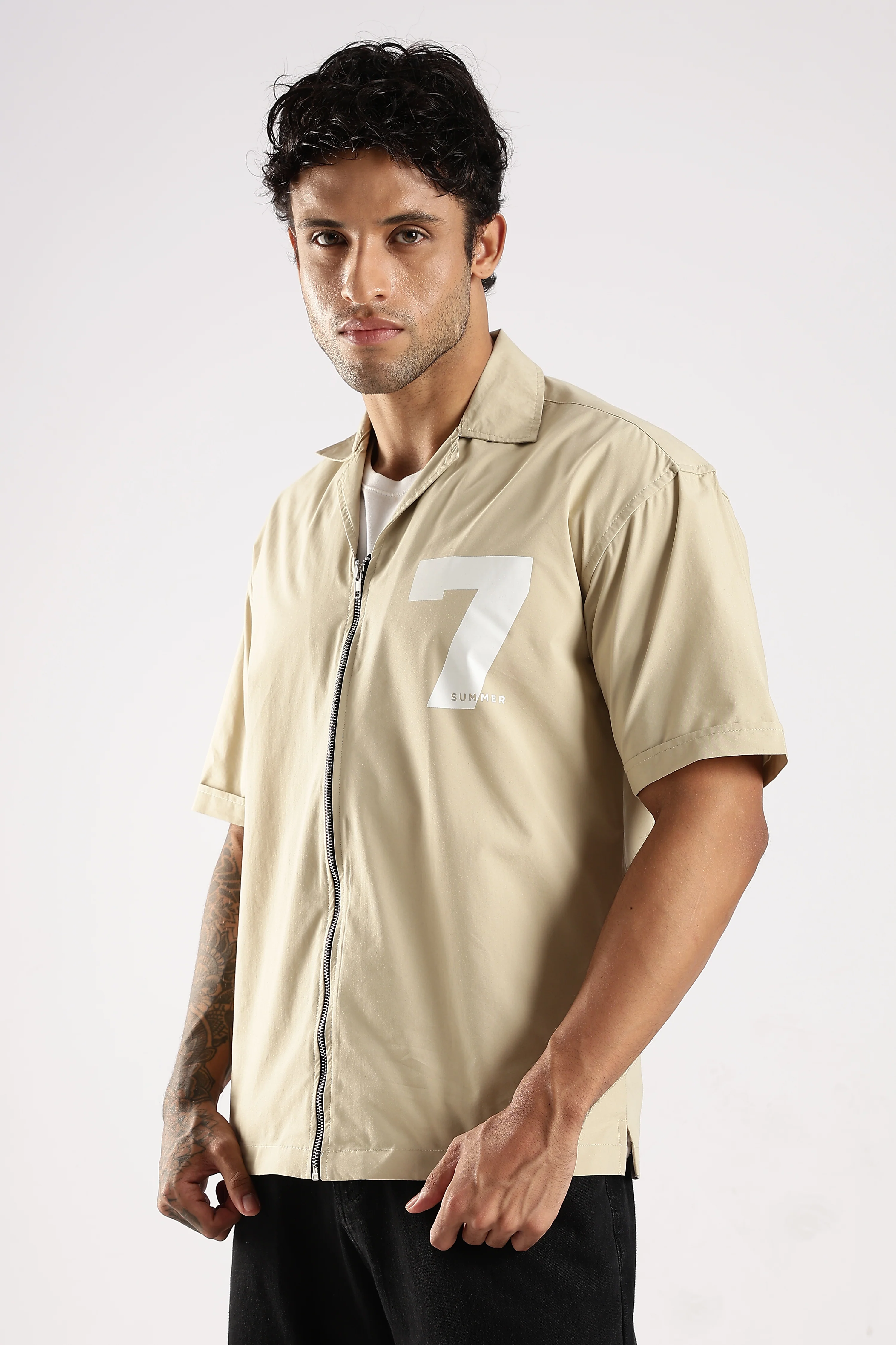 Men Cream Slim Fit Shirt - Image 4