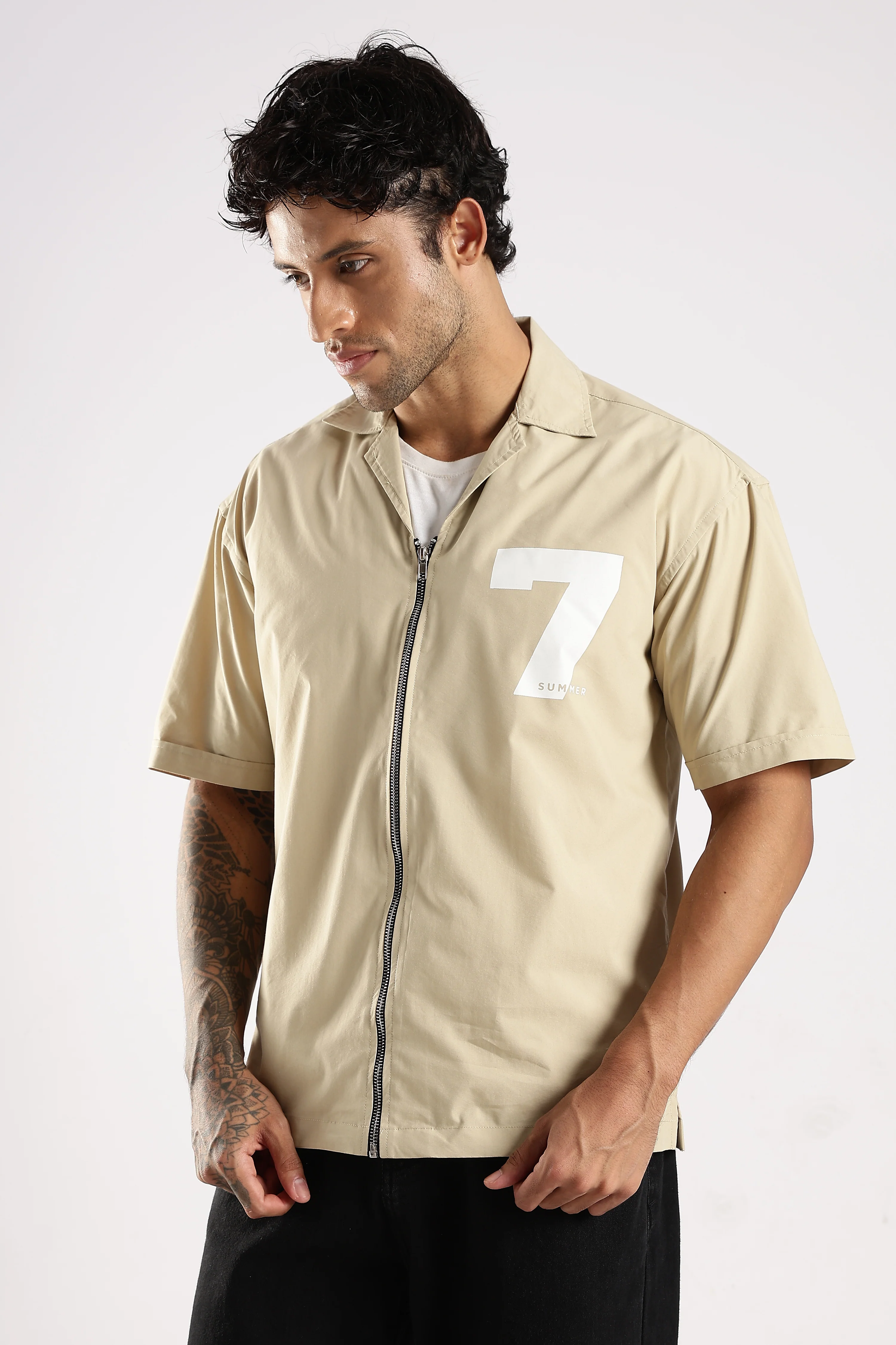Men Cream Slim Fit Shirt - Image 5