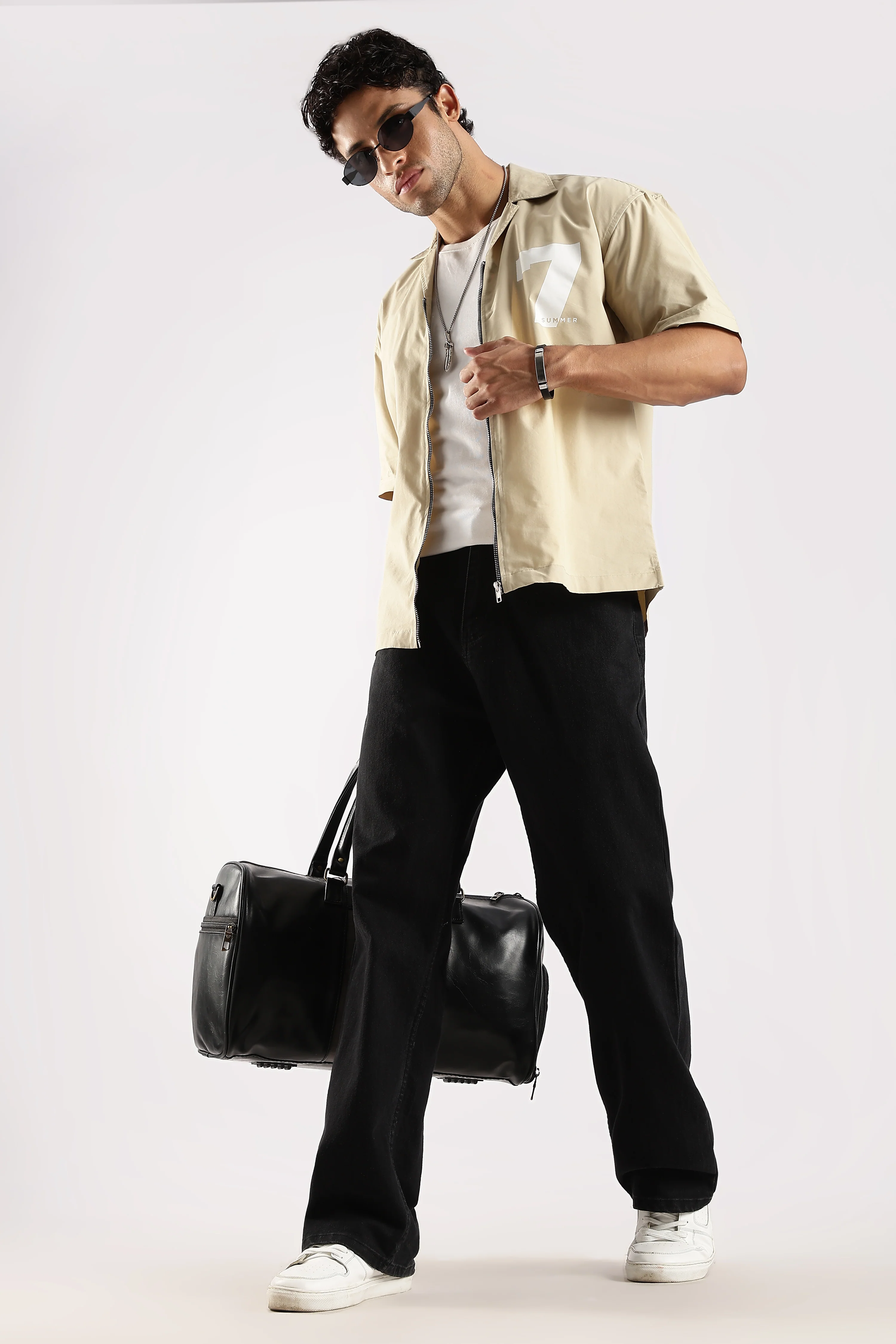 Men Cream Slim Fit Shirt - Image 8