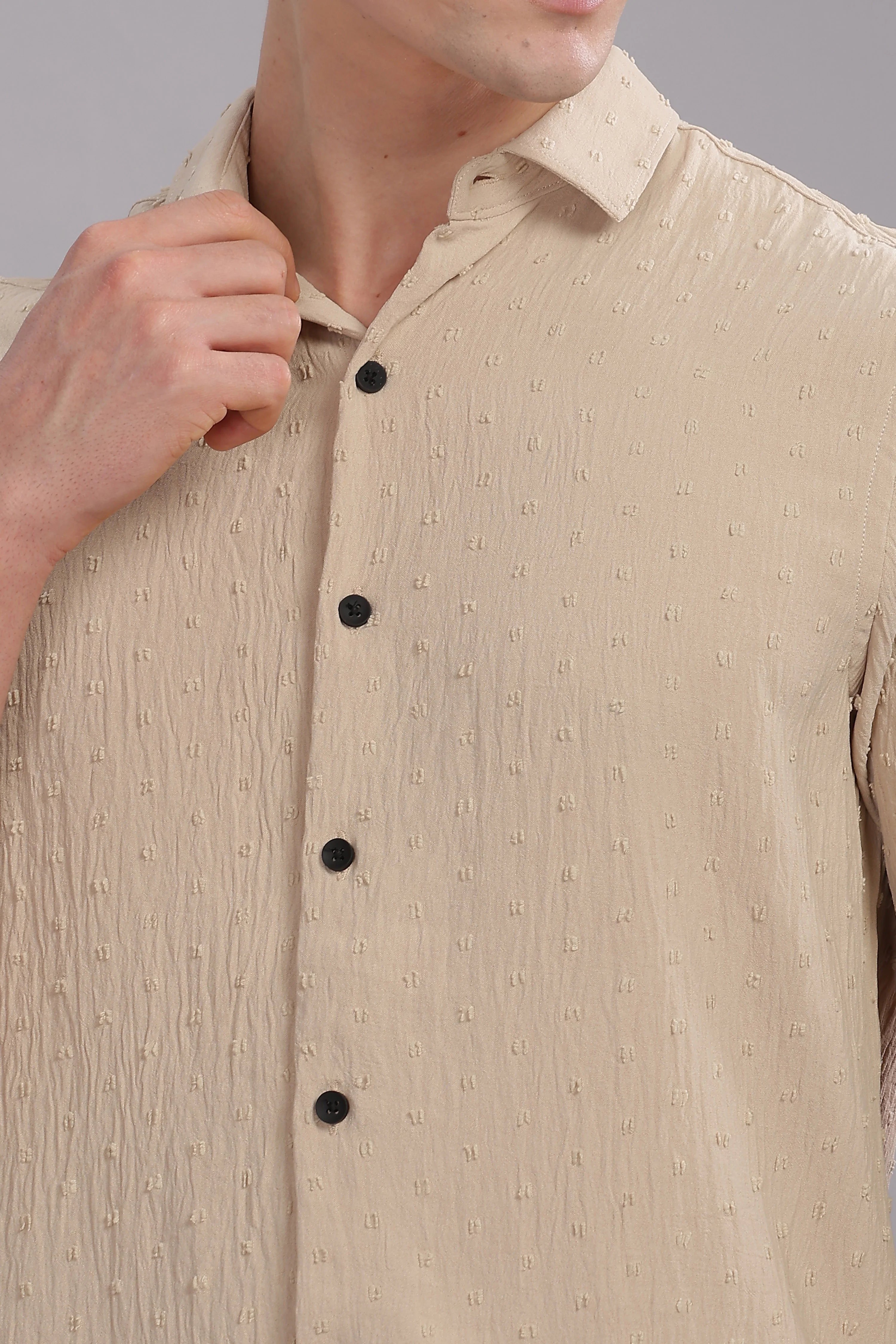 Men Cream Slim Fit Shirt - Image 6