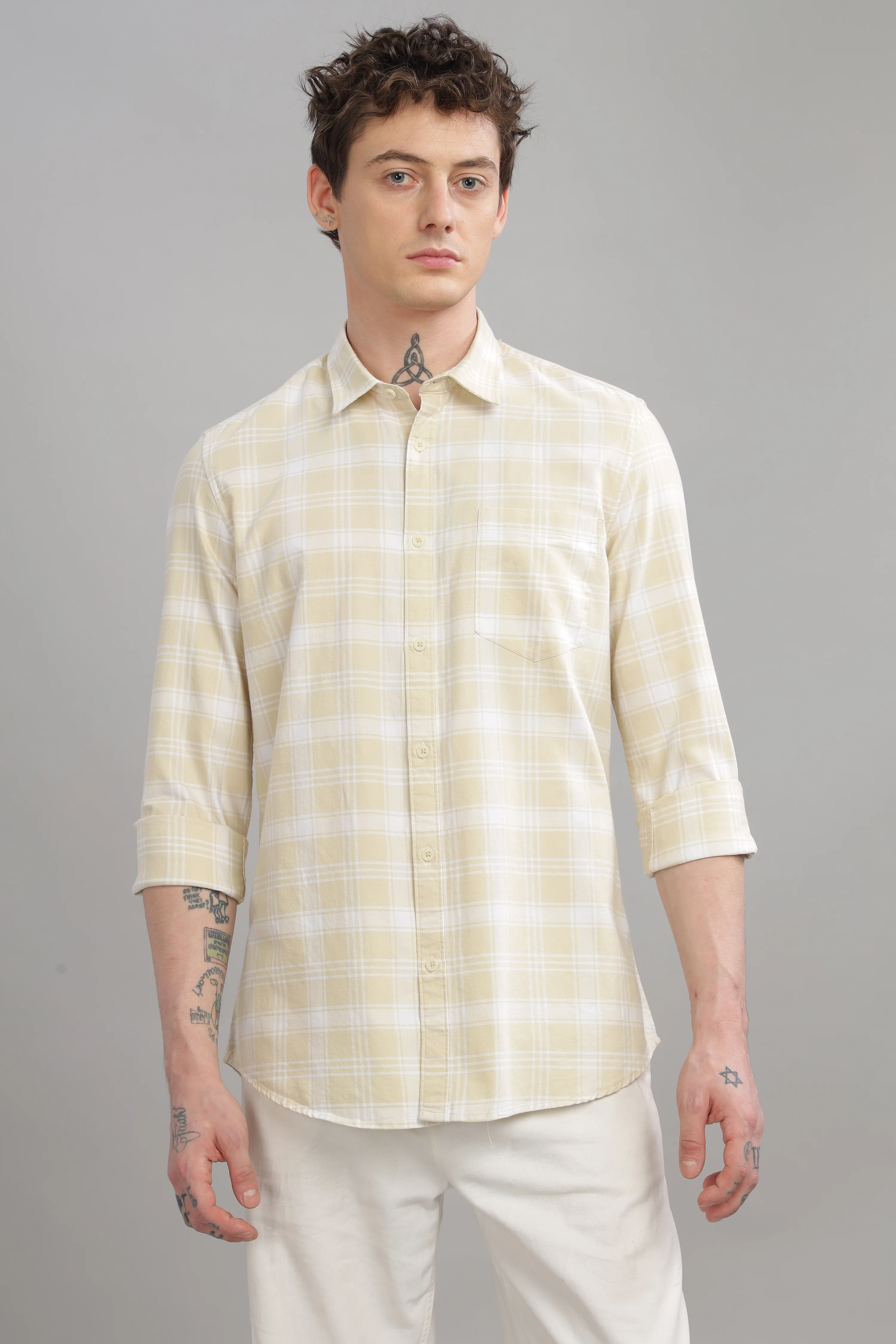 Men Cream Slim Fit Shirt