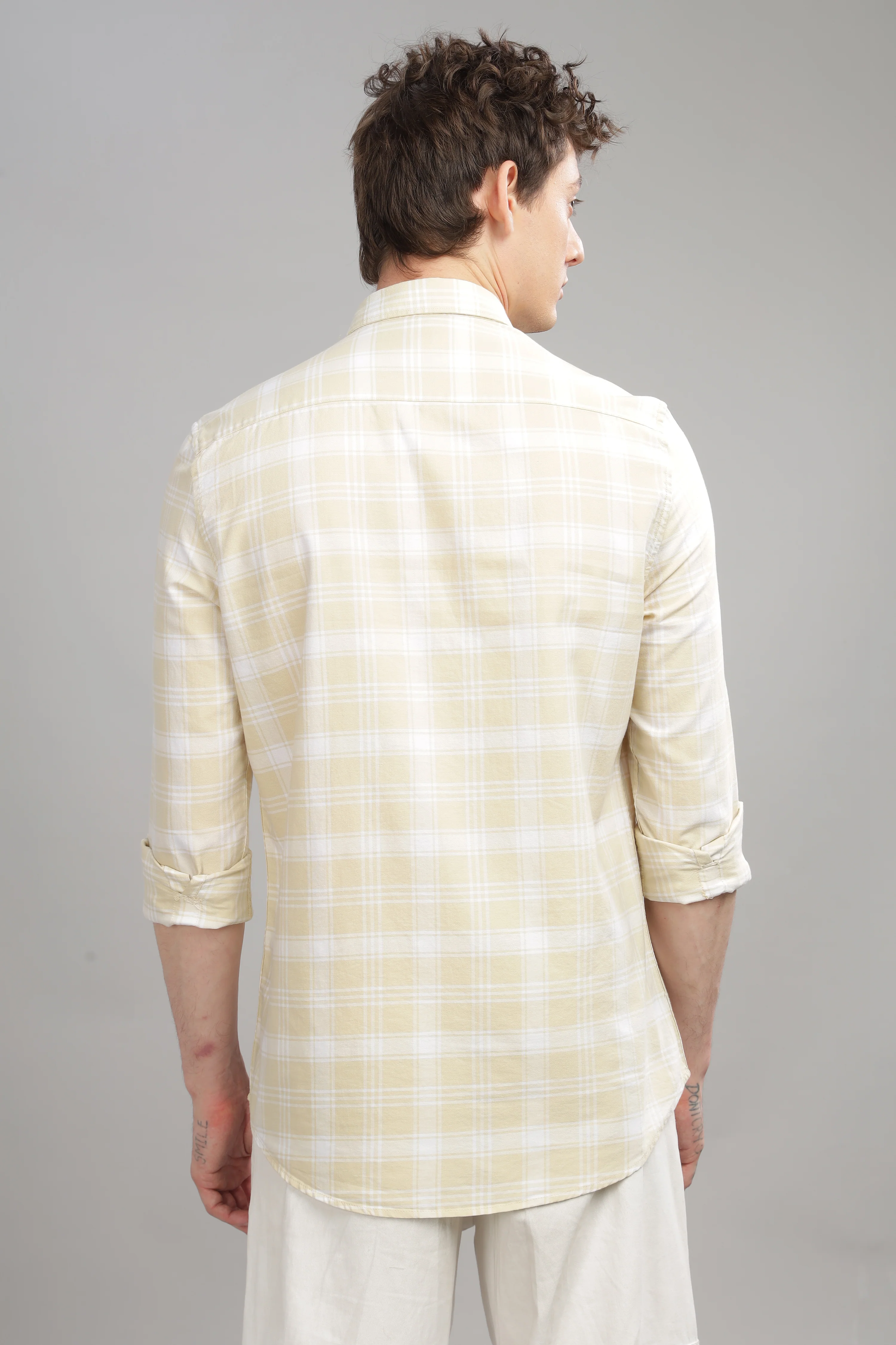 Men Cream Slim Fit Shirt - Image 3
