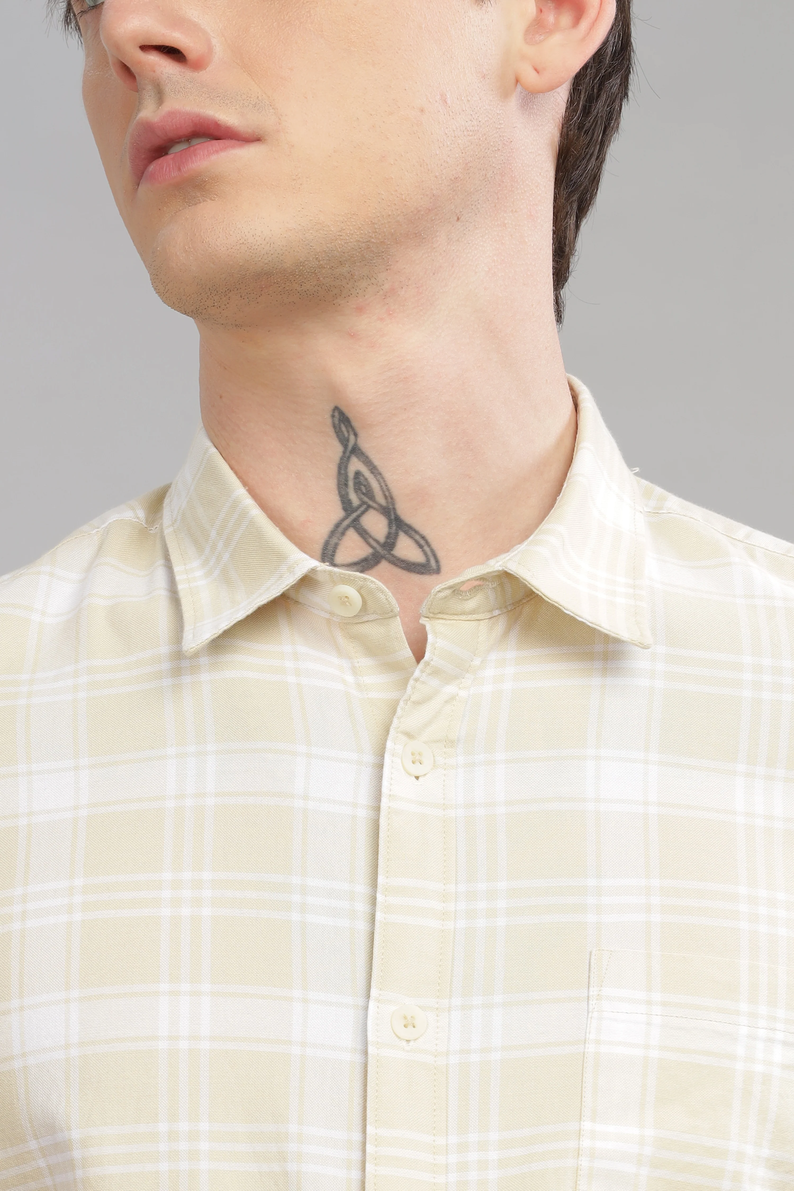 Men Cream Slim Fit Shirt - Image 6