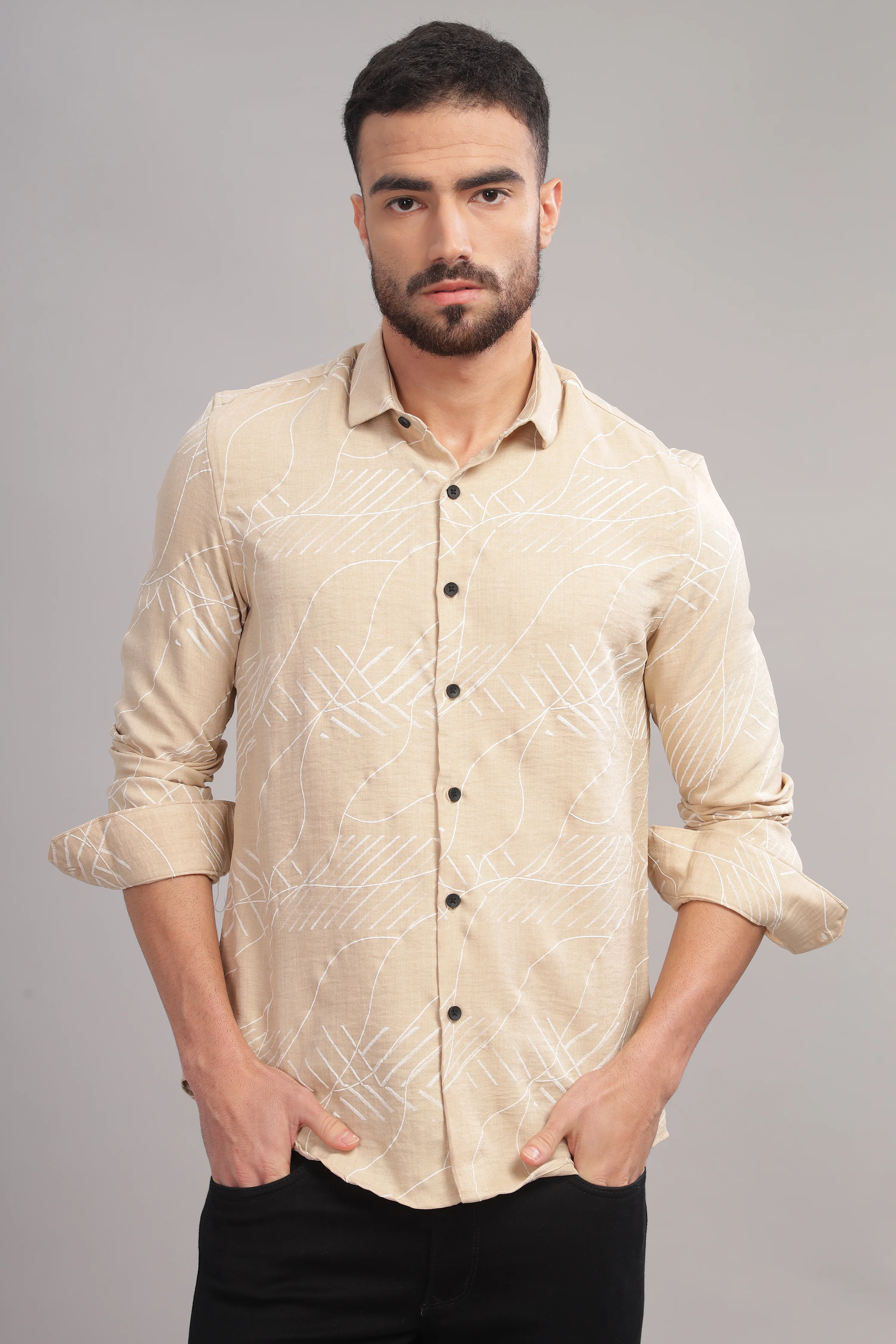 Men Cream Slim Fit Shirt