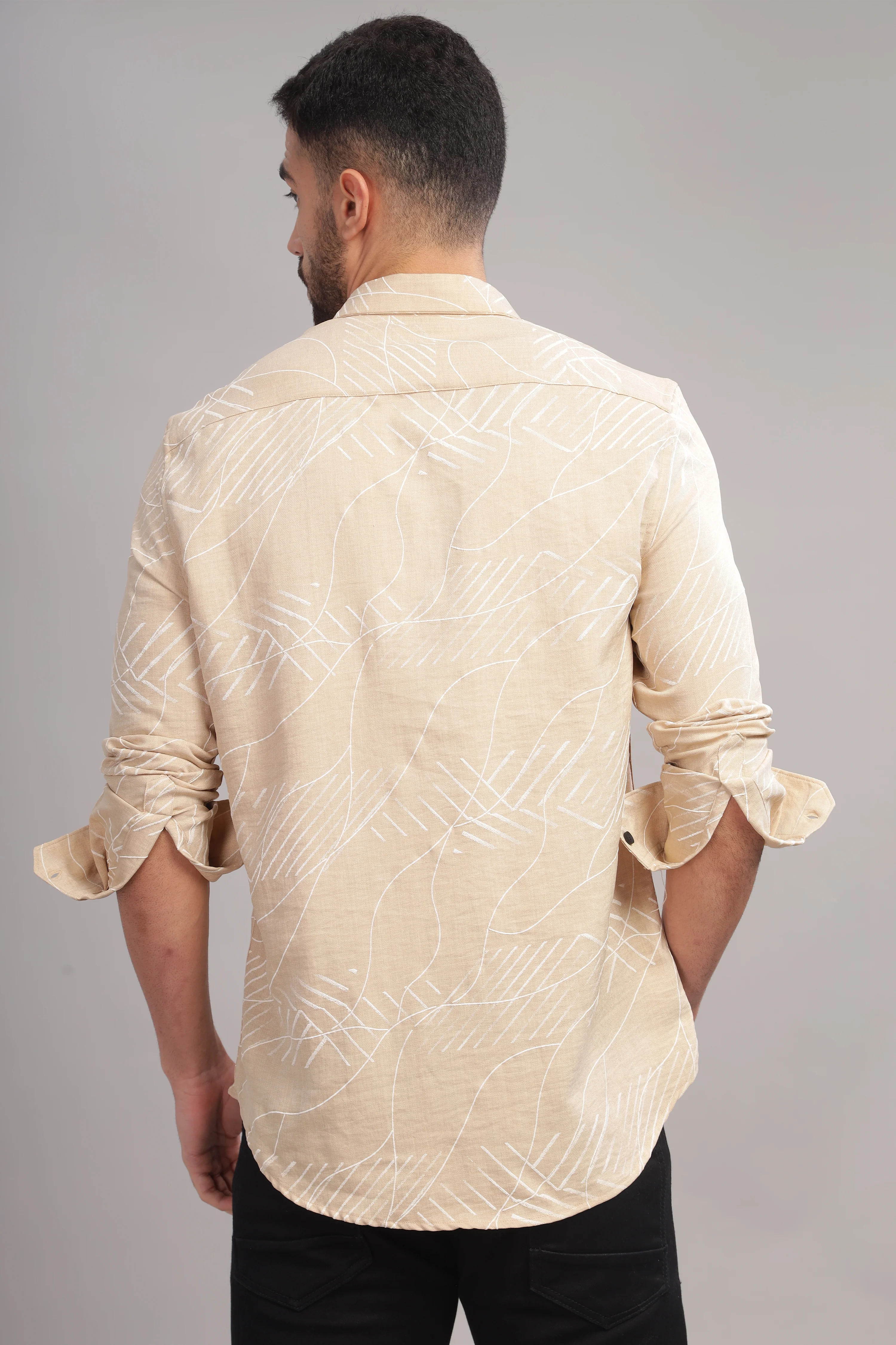 Men Cream Slim Fit Shirt - Image 3