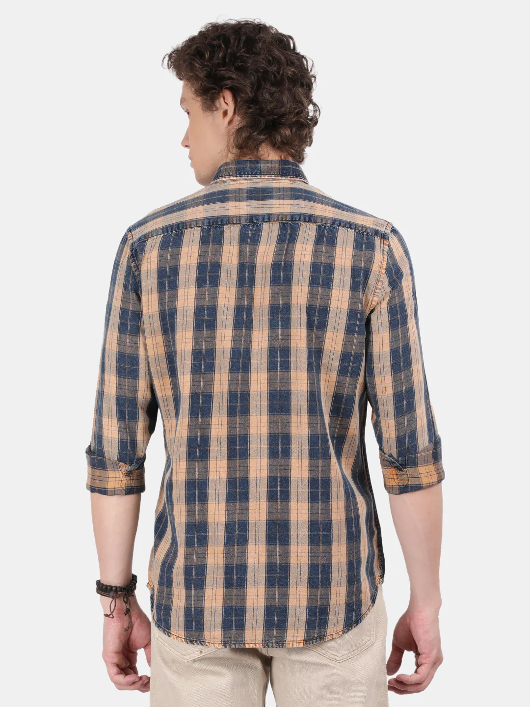 Men Cream Slim Fit Spread Collar Full Sleeve Casual Shirt - Image 3