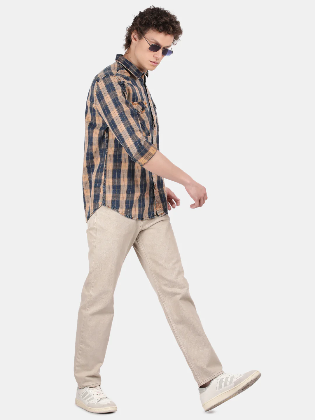 Men Cream Slim Fit Spread Collar Full Sleeve Casual Shirt - Image 5