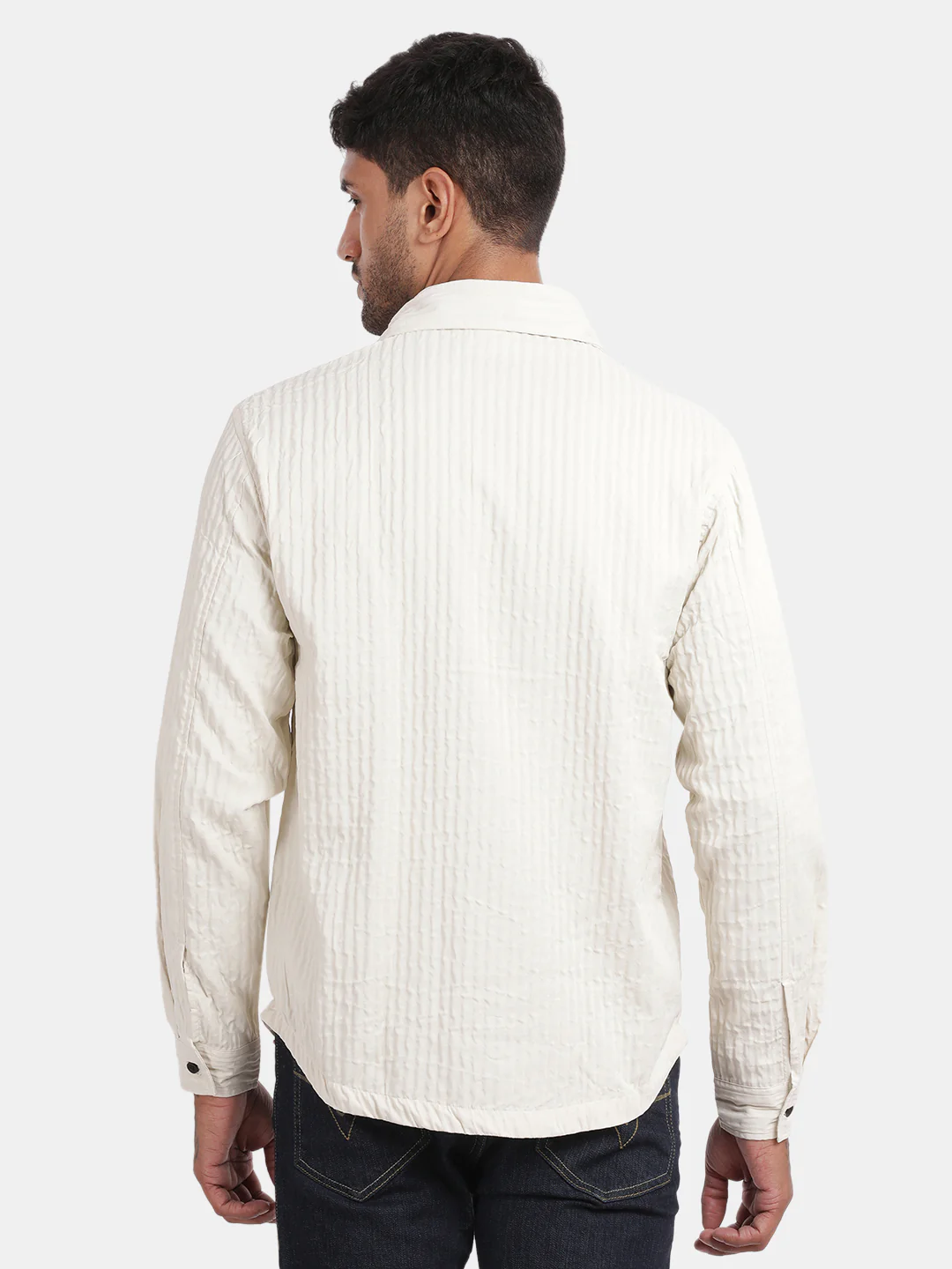 Men Cream Slim Fit Spread Collar Full Sleeve Casual Shirt - Image 3