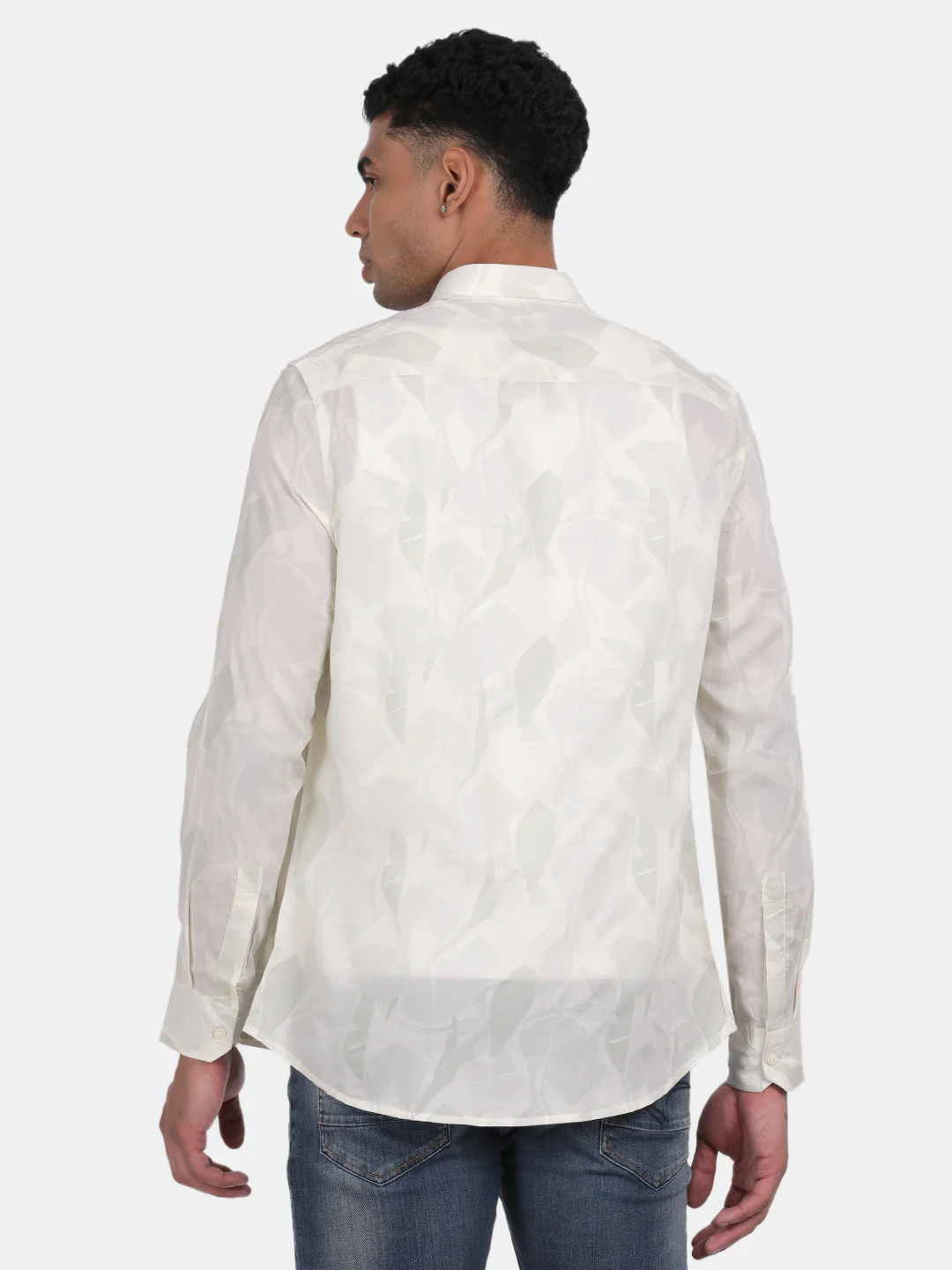 Men Cream Slim Fit Spread Collar Full Sleeve Casual Shirt - Image 3
