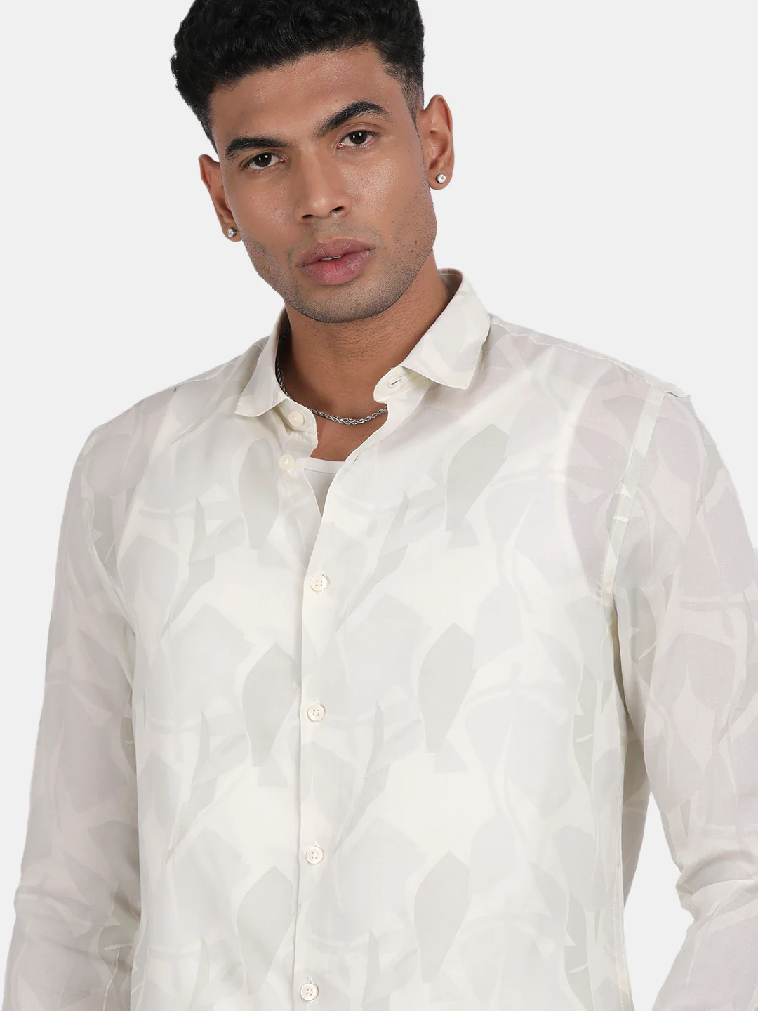 Men Cream Slim Fit Spread Collar Full Sleeve Casual Shirt - Image 6