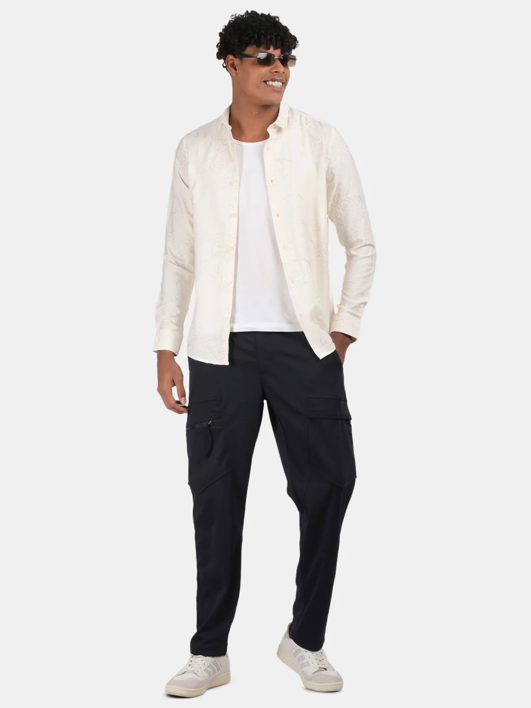 Men Cream Slim Fit Spread Collar Full Sleeve Casual Shirt - Image 4