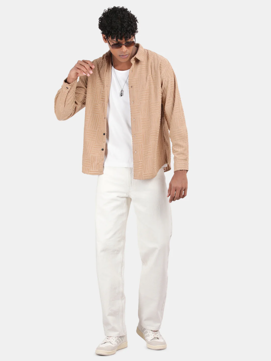 Men Cream Slim Fit Spread Collar Full Sleeve Casual Shirt - Image 4