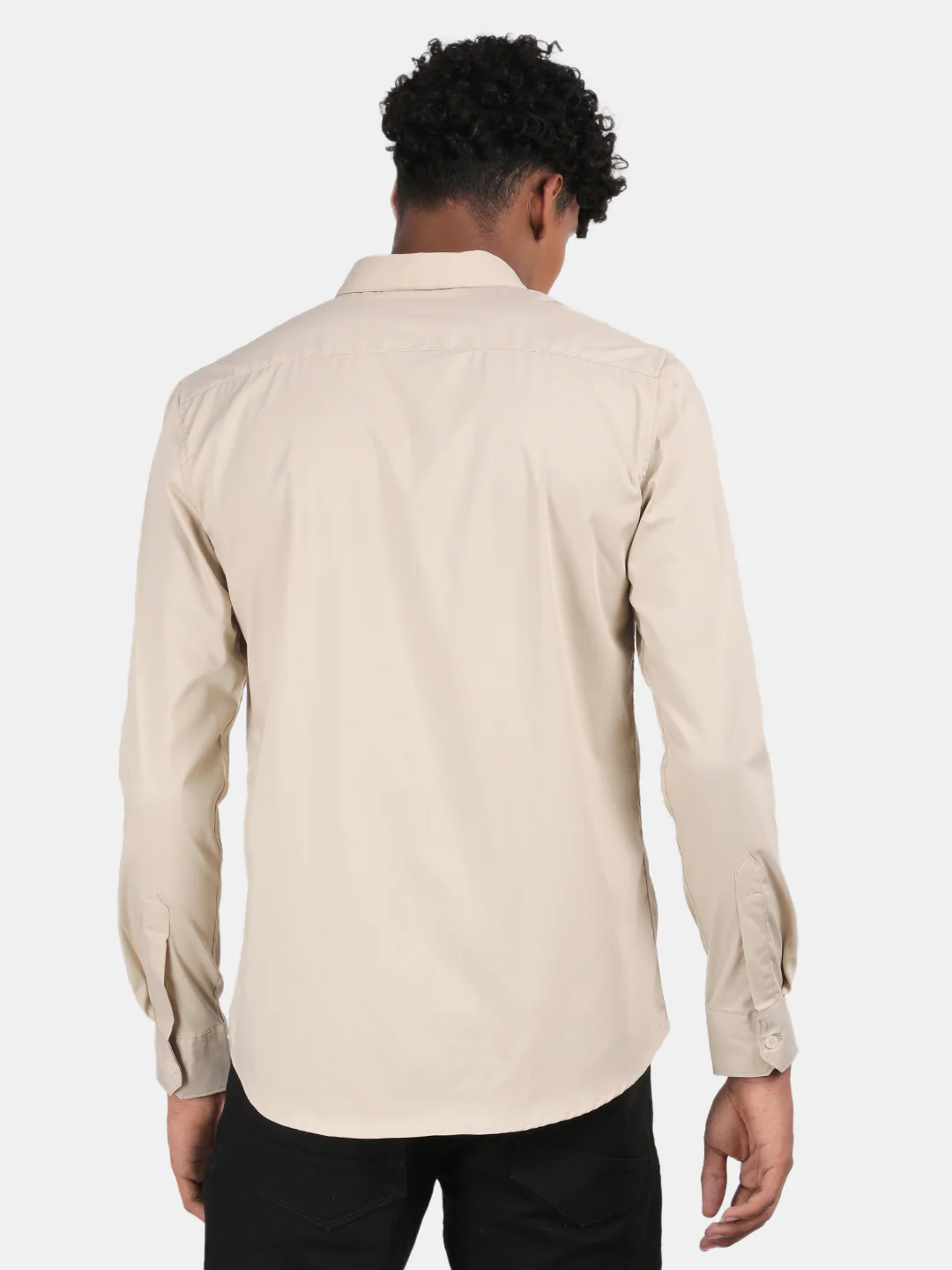 Men Cream Slim Fit Spread Collar Full Sleeve Casual Shirt - Image 3