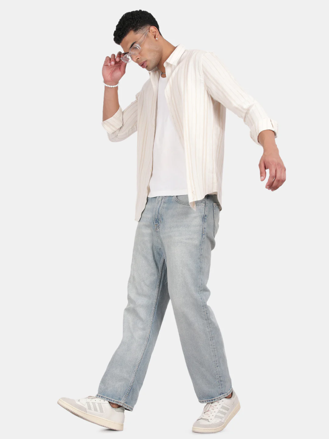 Men Cream Slim Fit Spread Collar Full Sleeve Casual Shirt - Image 3