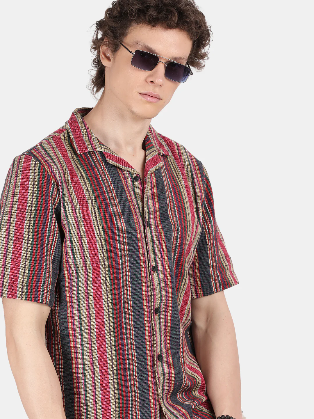 Men Cream Slim Fit Spread Collar Half Sleeve Casual Shirt - Image 2