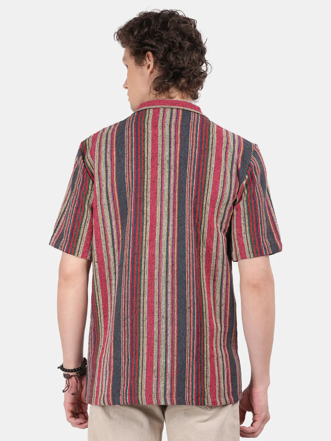 Men Cream Slim Fit Spread Collar Half Sleeve Casual Shirt - Image 3