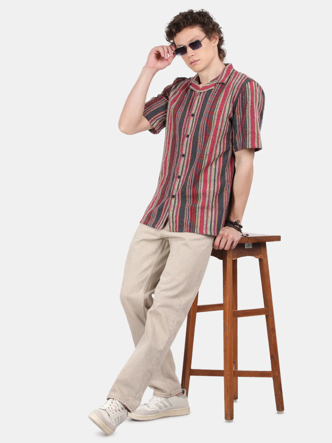 Men Cream Slim Fit Spread Collar Half Sleeve Casual Shirt - Image 4