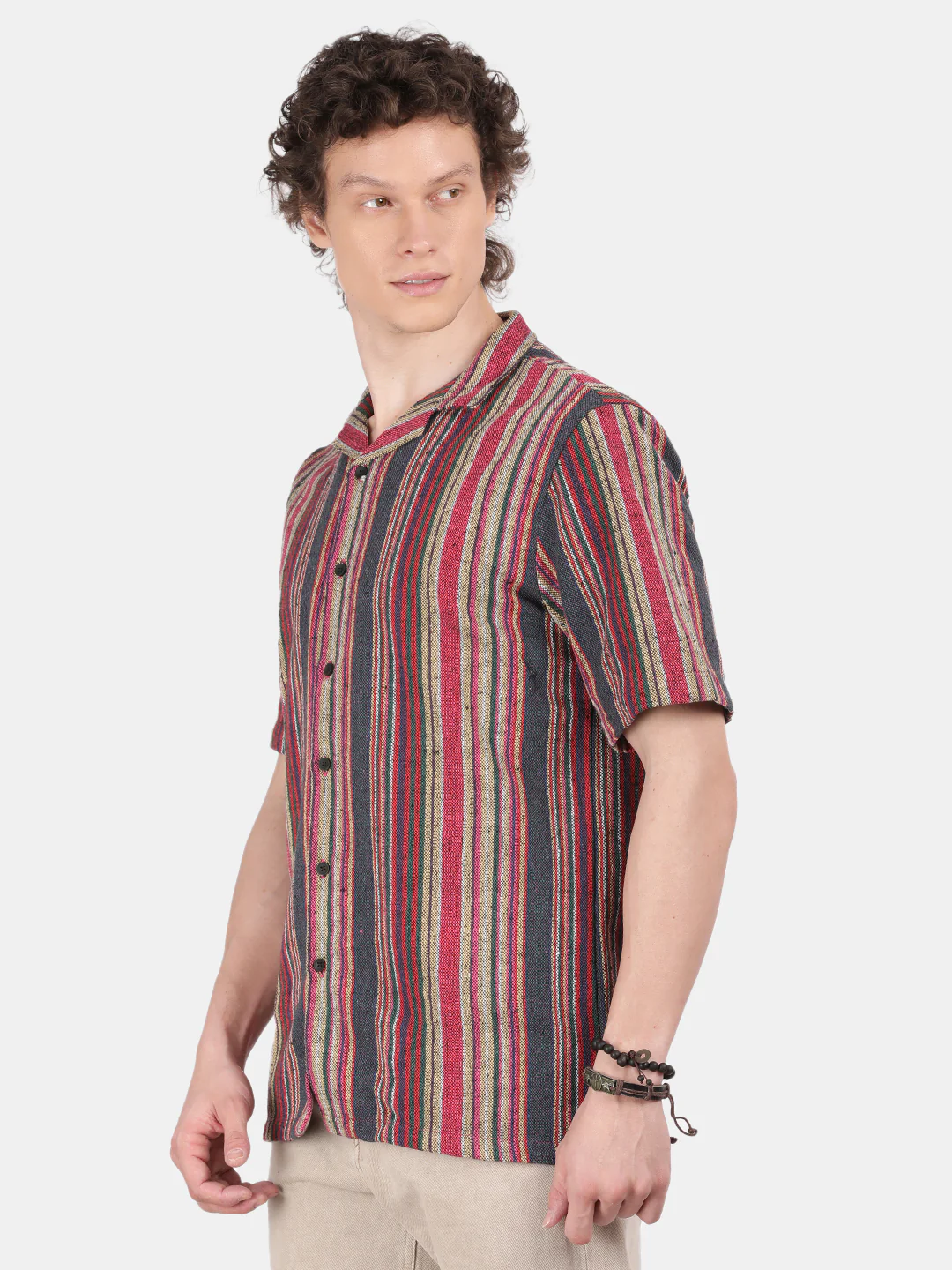 Men Cream Slim Fit Spread Collar Half Sleeve Casual Shirt - Image 5