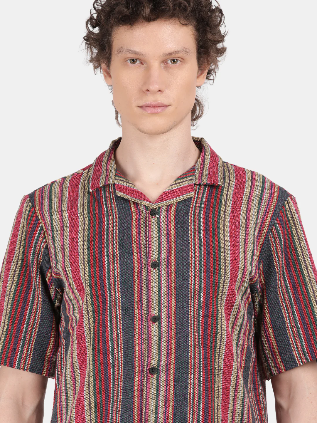 Men Cream Slim Fit Spread Collar Half Sleeve Casual Shirt - Image 6