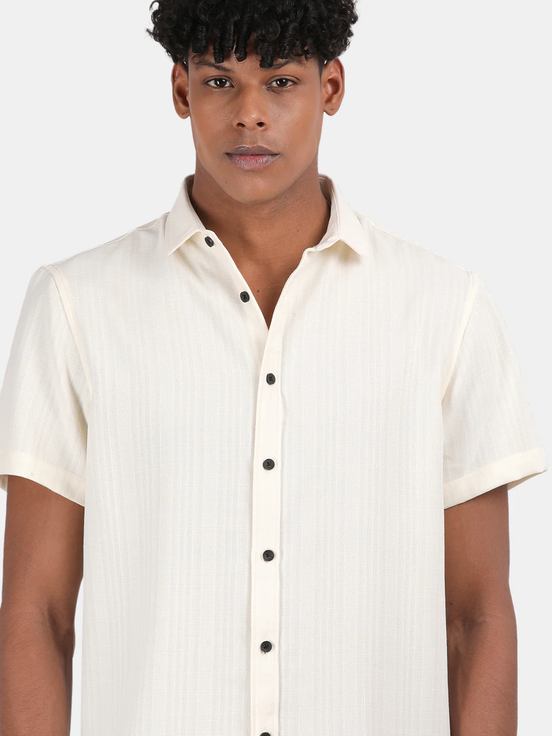 Men Cream Slim Fit Spread Collar Half Sleeve Casual Shirt - Image 6