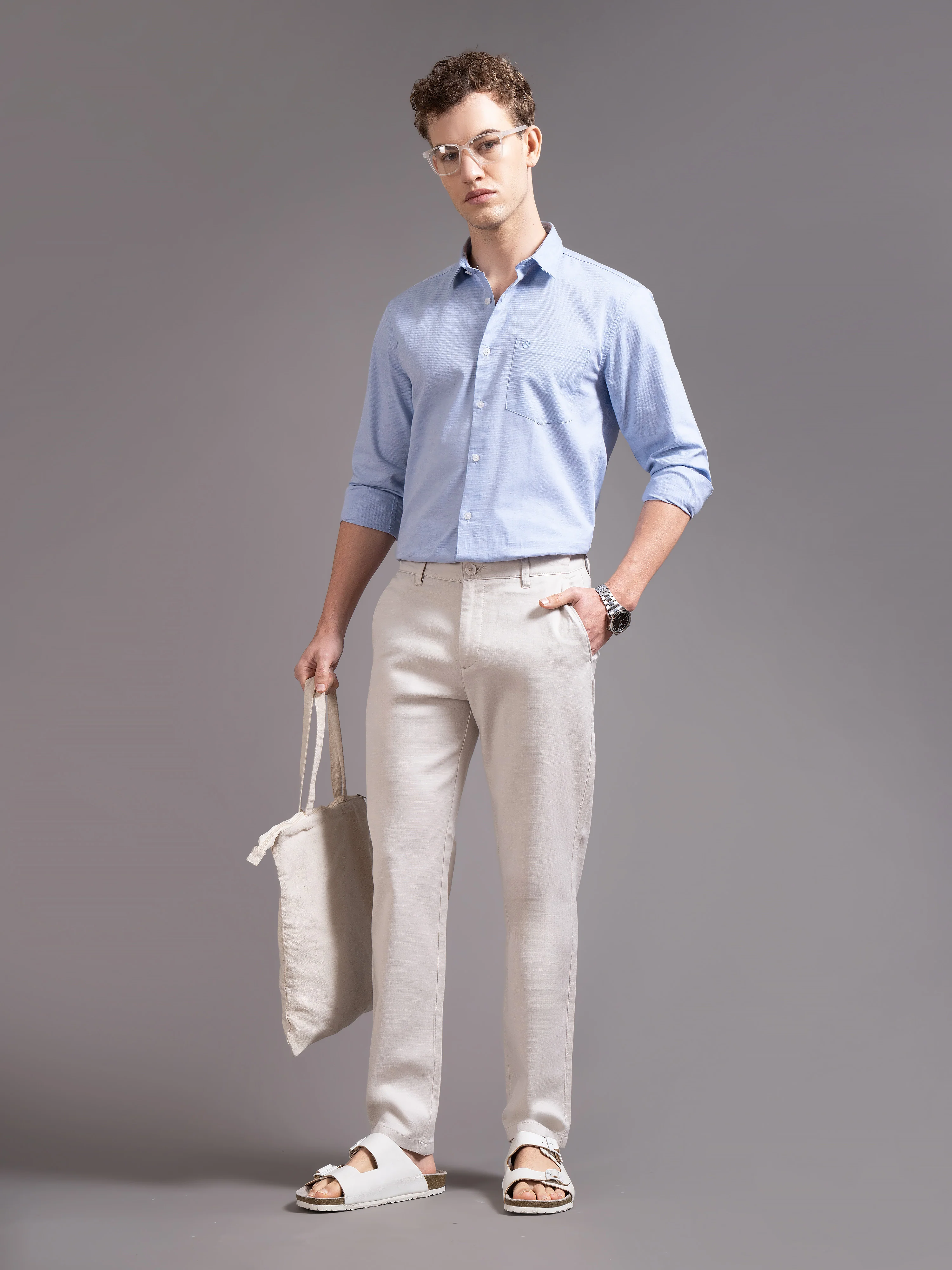 Men Cream Smart Slim Fit Chinos - Image 2