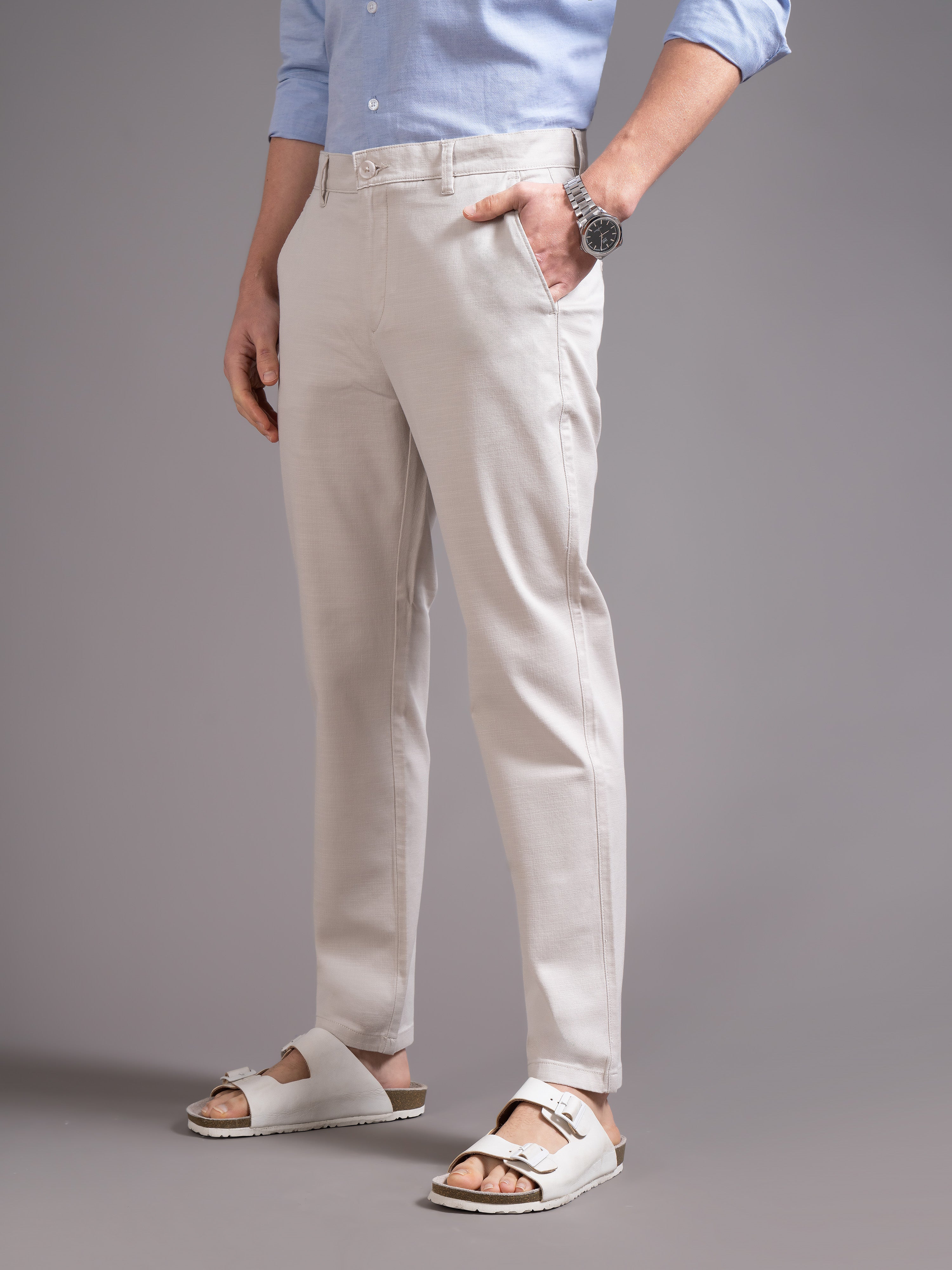 Men Cream Smart Slim Fit Chinos - Image 5