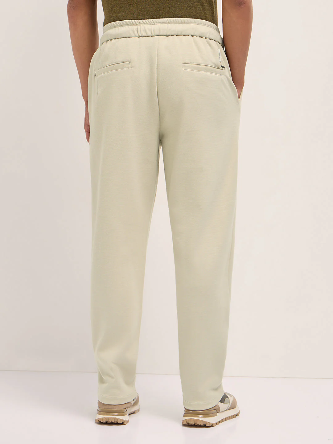 Men Cream Solid Regular Fit Casual Trousers - Image 2