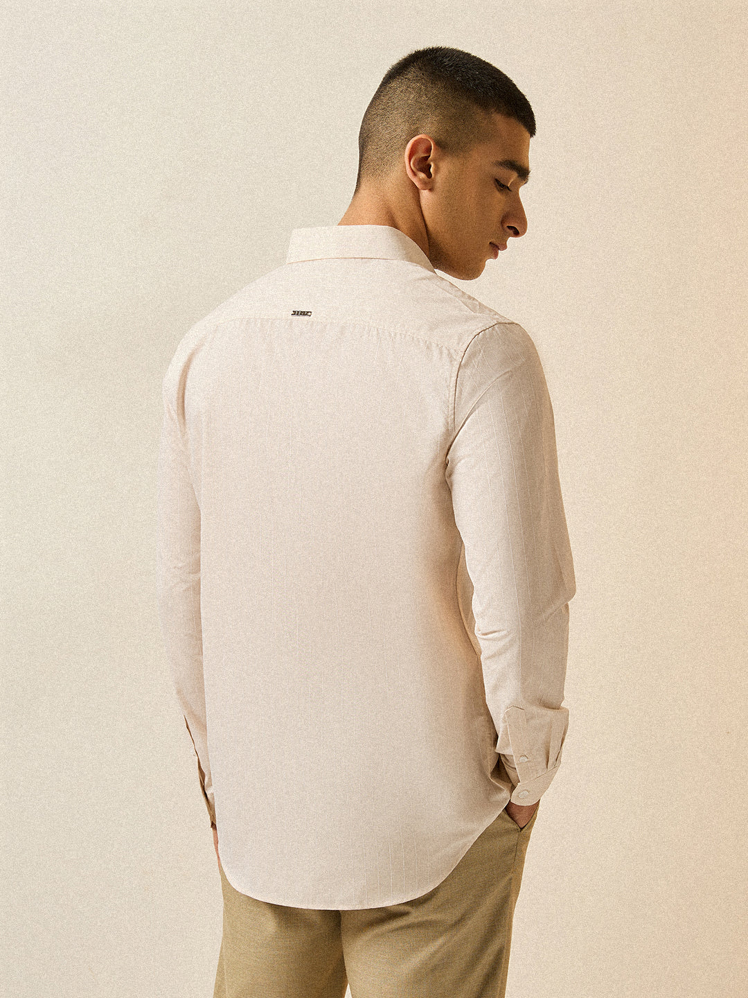 Men Cream Striped Tailored Fit Formal Shirt - Image 2