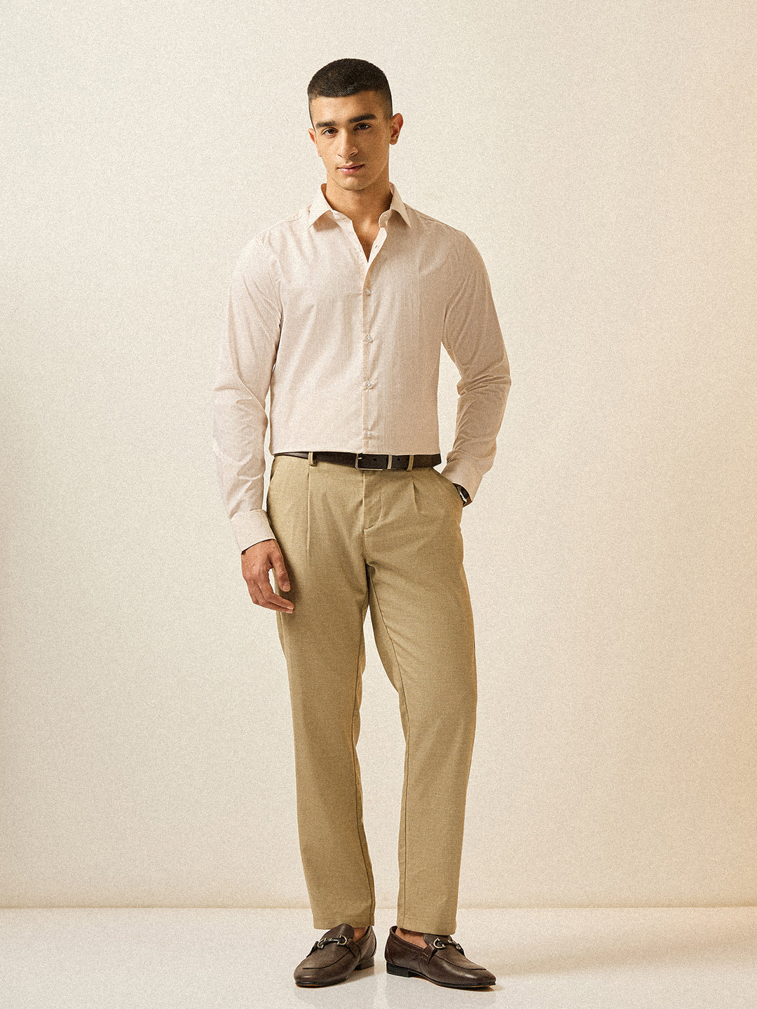 Men Cream Striped Tailored Fit Formal Shirt - Image 4